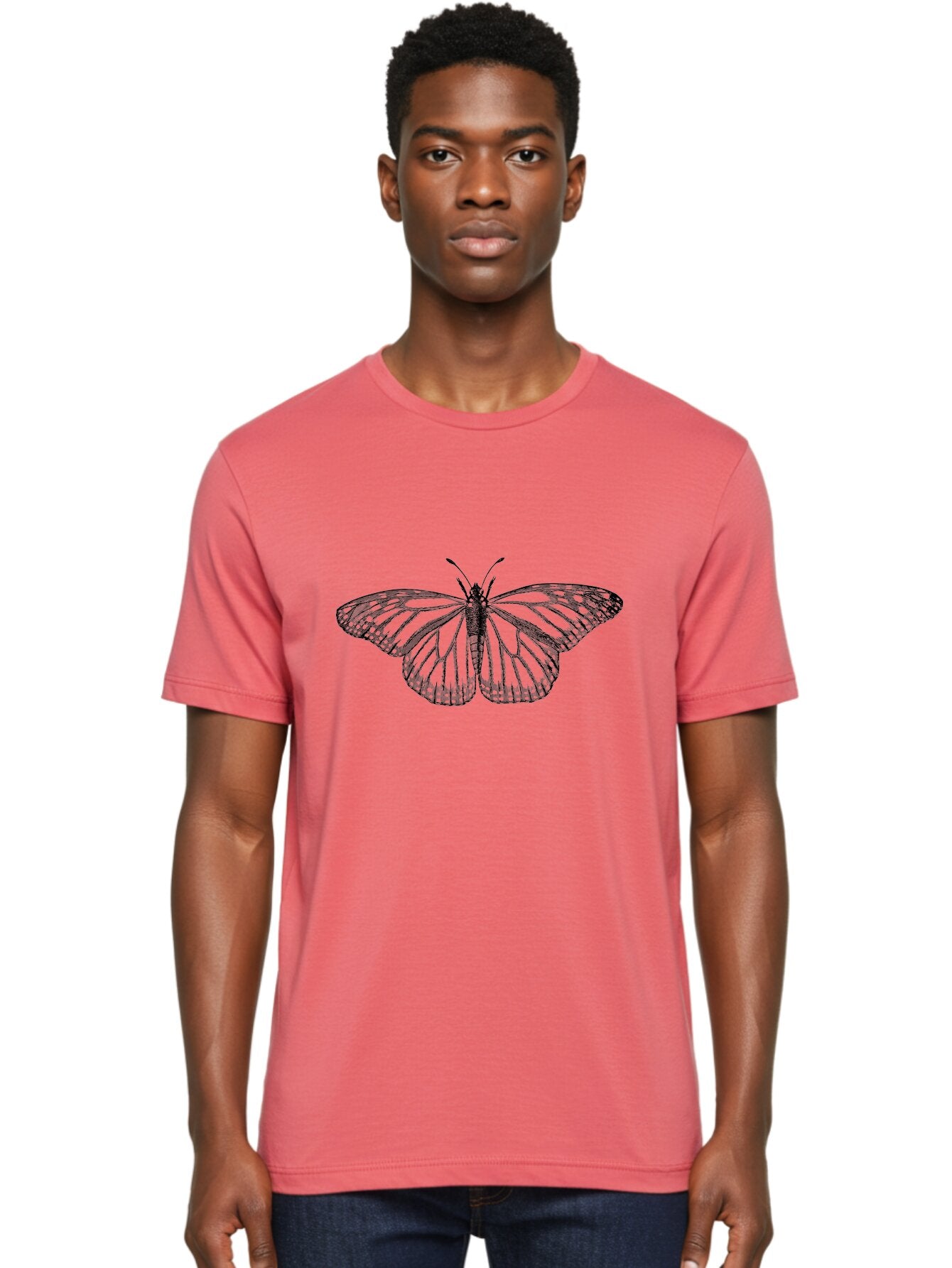 Butterfly Men'S Graphic Tee, 100% Cotton, Comfortable Casual Summer Wear, Machine Washable, Black Butterfly, Transparent Wings, Intricate Details, Delicate Patterns, Winged Insect, Symbolic Creature, Artistic Design, Natural Wonder, Aab517 17