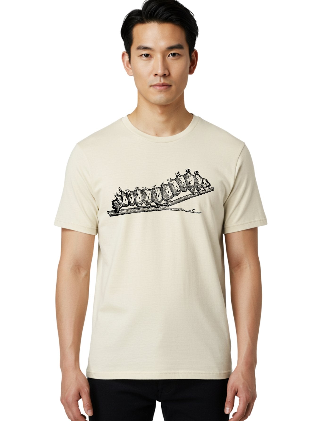 Caterpillar-On-Branch Men'S Graphic Tee, 100% Cotton, Comfortable Casual Summer Wear, Machine Washable, Caterpillar On Branch, Insect Metamorphosis, Garden Pests, Butterfly Life Cycle, Caterpillar Stages, Insect Illustration, Entomology Art Aab518 23