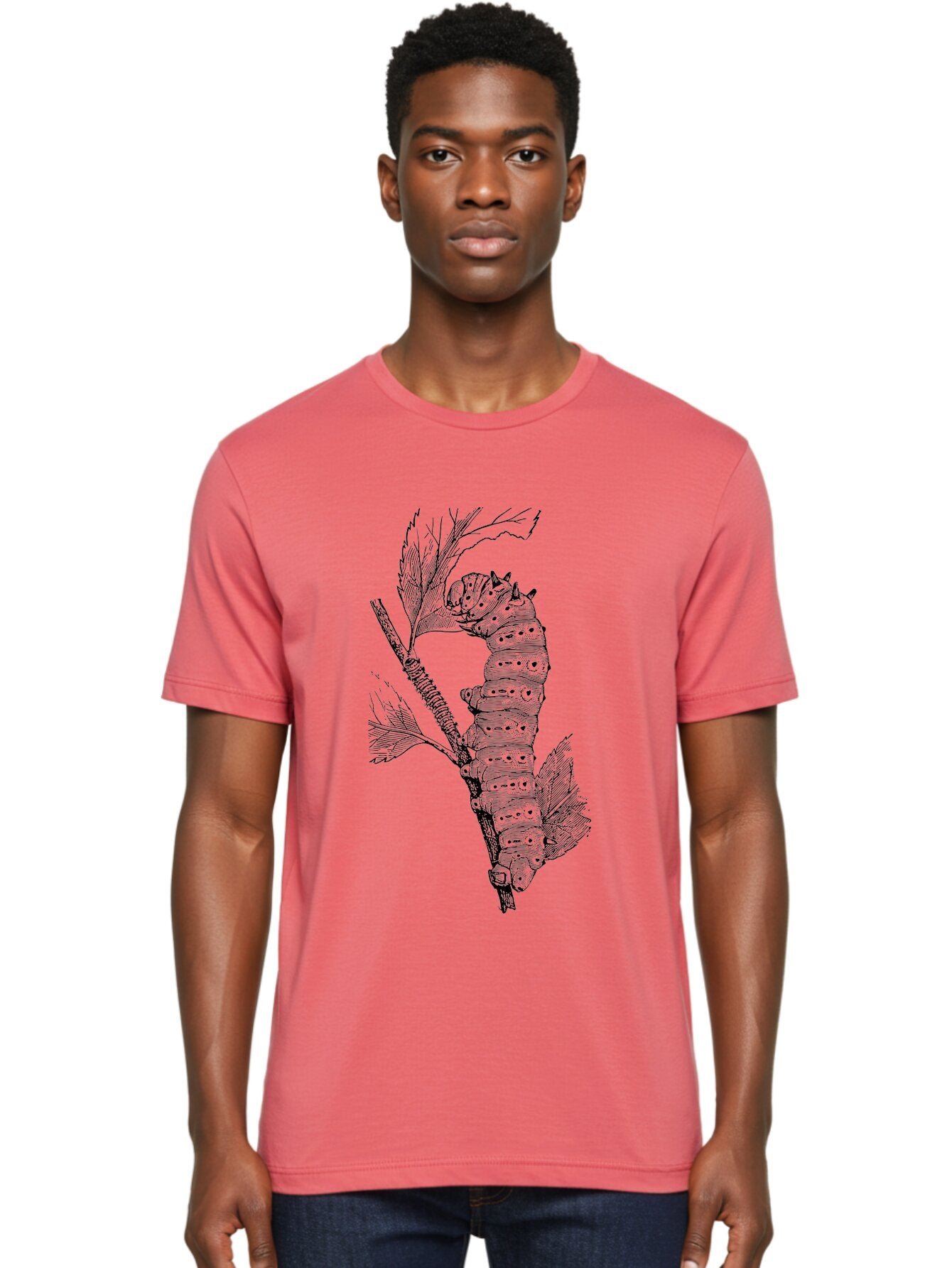 Caterpillar-On-Leaf-1 Men'S Graphic Tee, 100% Cotton, Comfortable Casual Summer Wear, Machine Washable, Caterpillar Eating Leaf, Insect Metamorphosis, Wildlife Illustration, Caterpillar Stage, Leaf Damage, Insect Life Cycle, Garden Pest Aab519 29