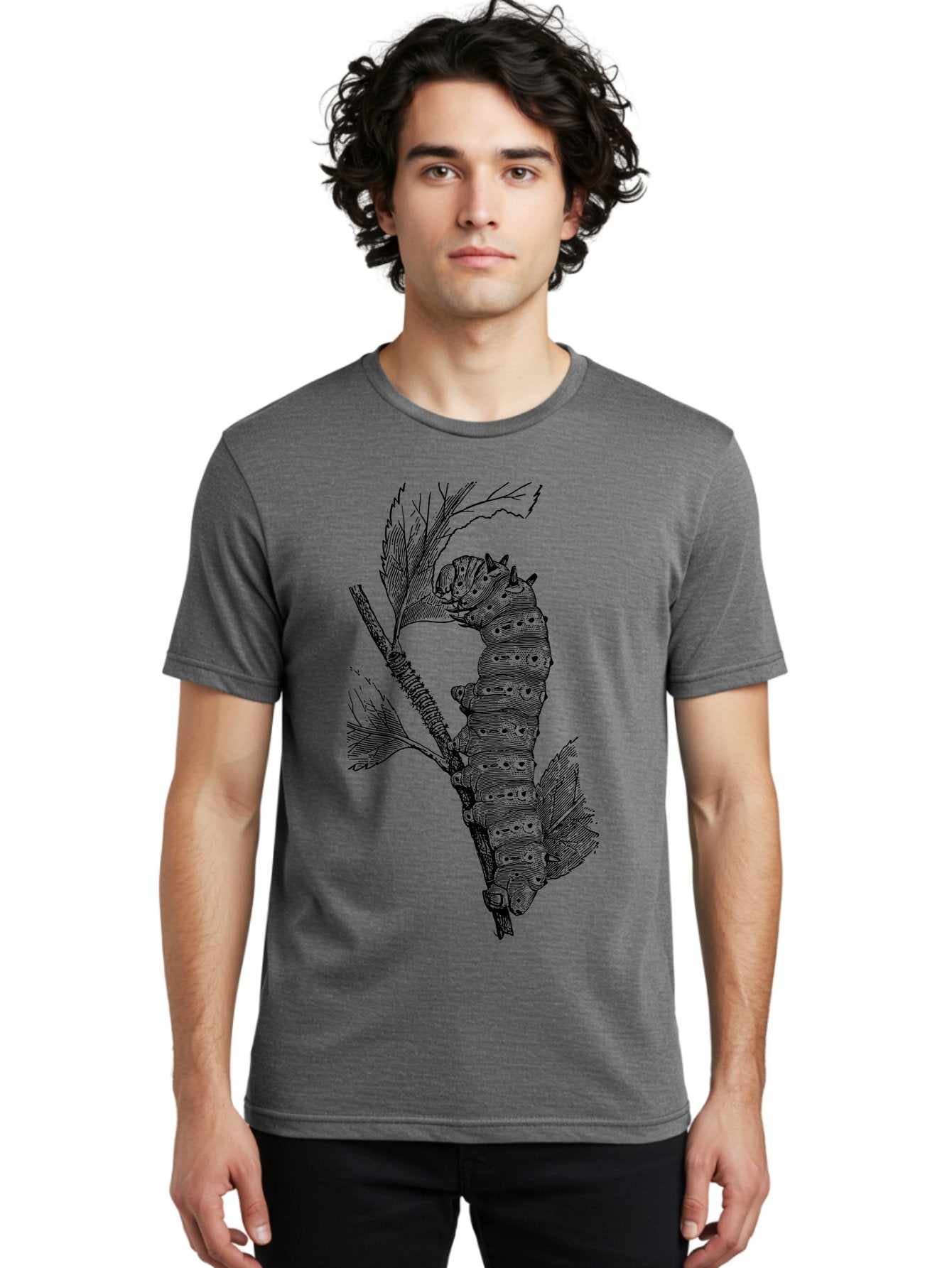 Caterpillar-On-Leaf-1 Men'S Graphic Tee, 100% Cotton, Comfortable Casual Summer Wear, Machine Washable, Caterpillar Eating Leaf, Insect Metamorphosis, Wildlife Illustration, Caterpillar Stage, Leaf Damage, Insect Life Cycle, Garden Pest Aab519 17