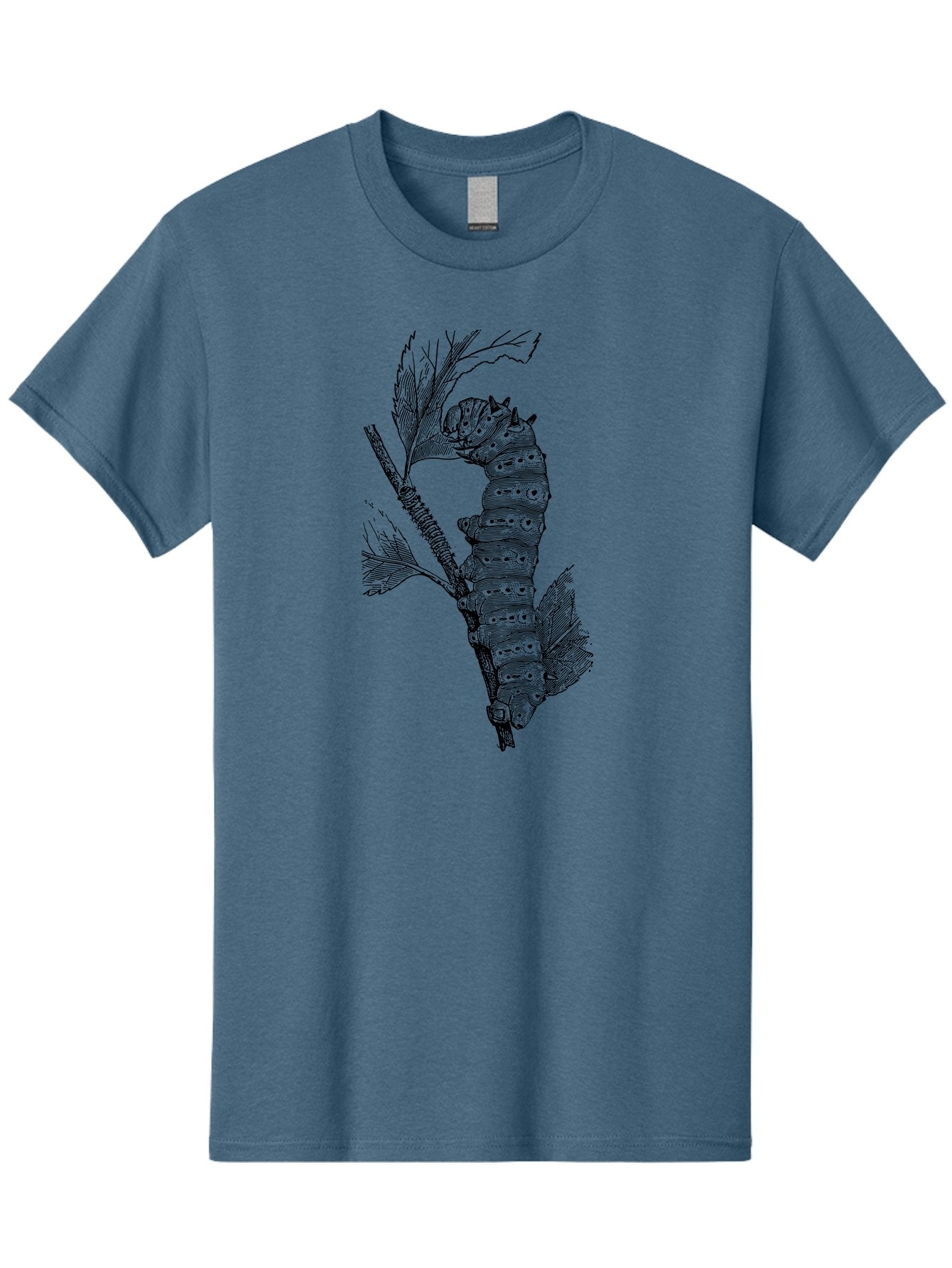 Caterpillar-On-Leaf-1 Men'S Graphic Tee, 100% Cotton, Comfortable Casual Summer Wear, Machine Washable, Caterpillar Eating Leaf, Insect Metamorphosis, Wildlife Illustration, Caterpillar Stage, Leaf Damage, Insect Life Cycle, Garden Pest Aab519