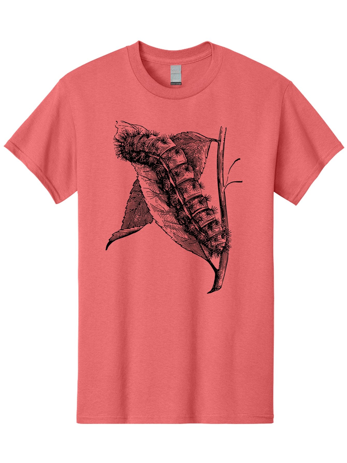 Caterpillar-On-Leaf Men'S Graphic Tee, 100% Cotton, Comfortable Casual Summer Wear, Machine Washable, Caterpillar On A Leaf, Insect Life Cycle, Metamorphosis, Nature Illustration, Botanical Art, Wildlife, Detailed Drawing, Spiky Caterpillar, Aab520 5