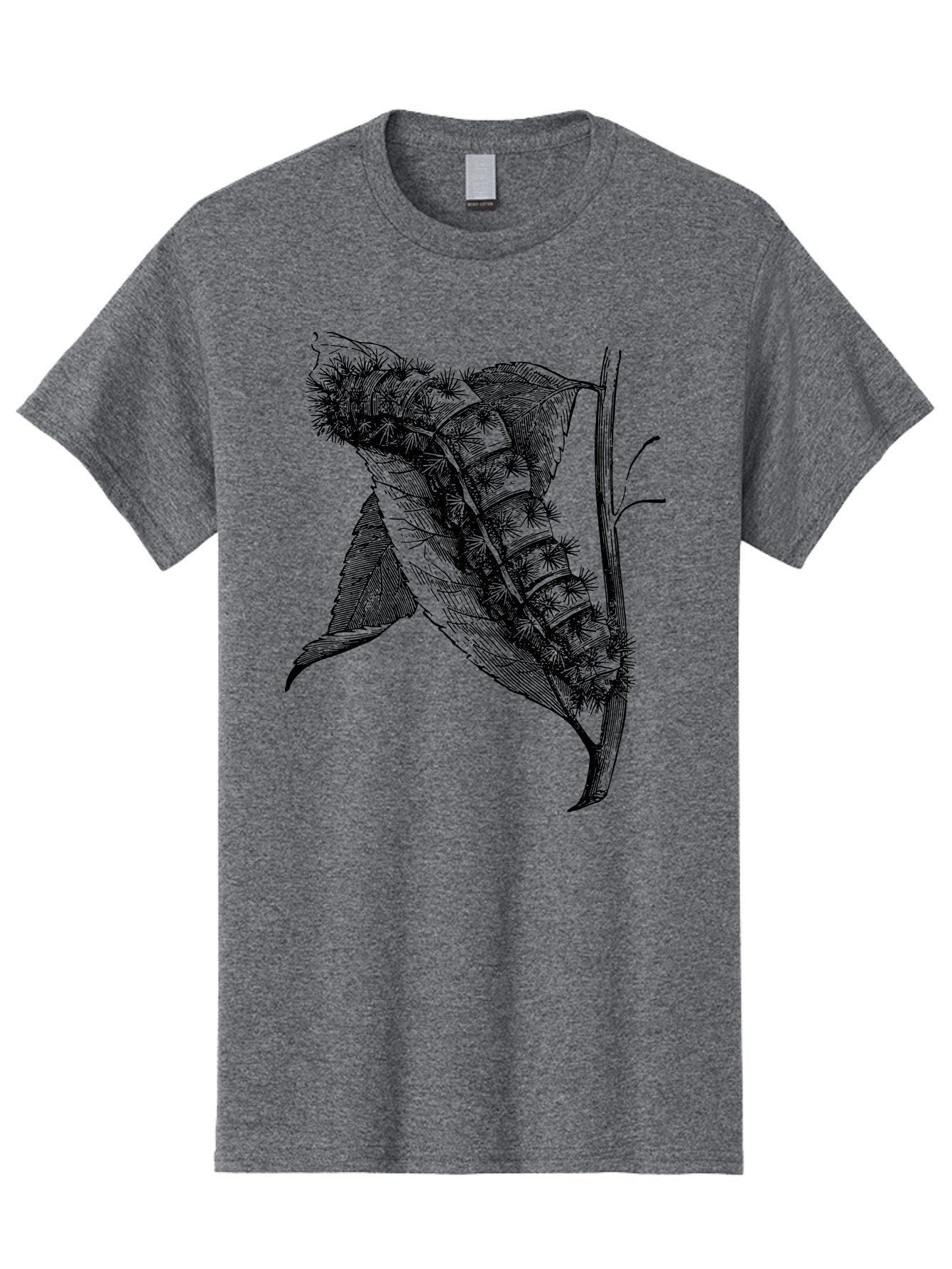 Caterpillar-On-Leaf Men'S Graphic Tee, 100% Cotton, Comfortable Casual Summer Wear, Machine Washable, Caterpillar On A Leaf, Insect Life Cycle, Metamorphosis, Nature Illustration, Botanical Art, Wildlife, Detailed Drawing, Spiky Caterpillar, Aab520