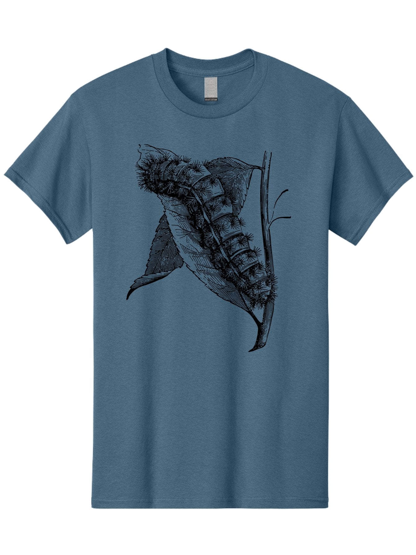 Caterpillar-On-Leaf Men'S Graphic Tee, 100% Cotton, Comfortable Casual Summer Wear, Machine Washable, Caterpillar On A Leaf, Insect Life Cycle, Metamorphosis, Nature Illustration, Botanical Art, Wildlife, Detailed Drawing, Spiky Caterpillar, Aab520 13