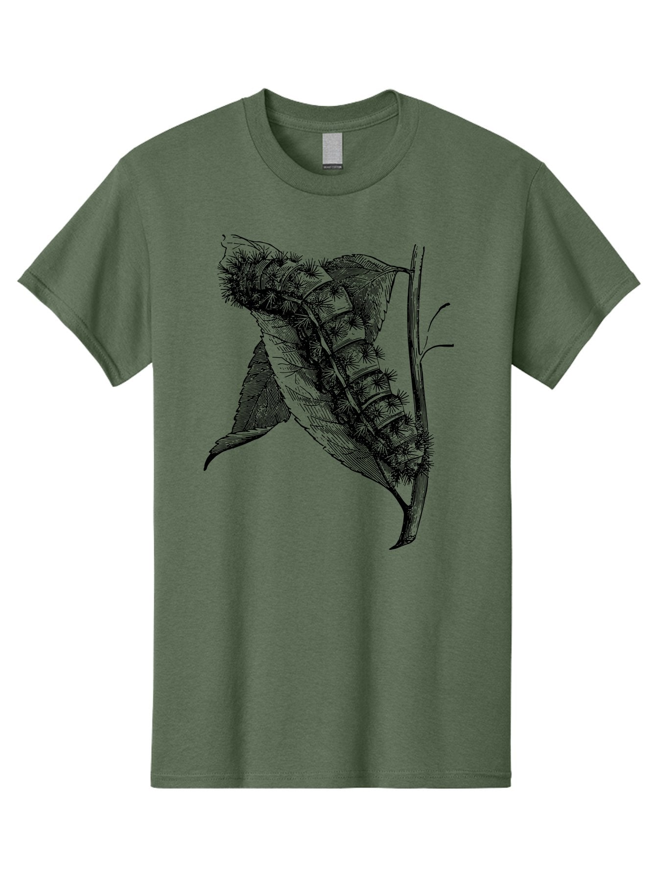 Caterpillar-On-Leaf Men'S Graphic Tee, 100% Cotton, Comfortable Casual Summer Wear, Machine Washable, Caterpillar On A Leaf, Insect Life Cycle, Metamorphosis, Nature Illustration, Botanical Art, Wildlife, Detailed Drawing, Spiky Caterpillar, Aab520