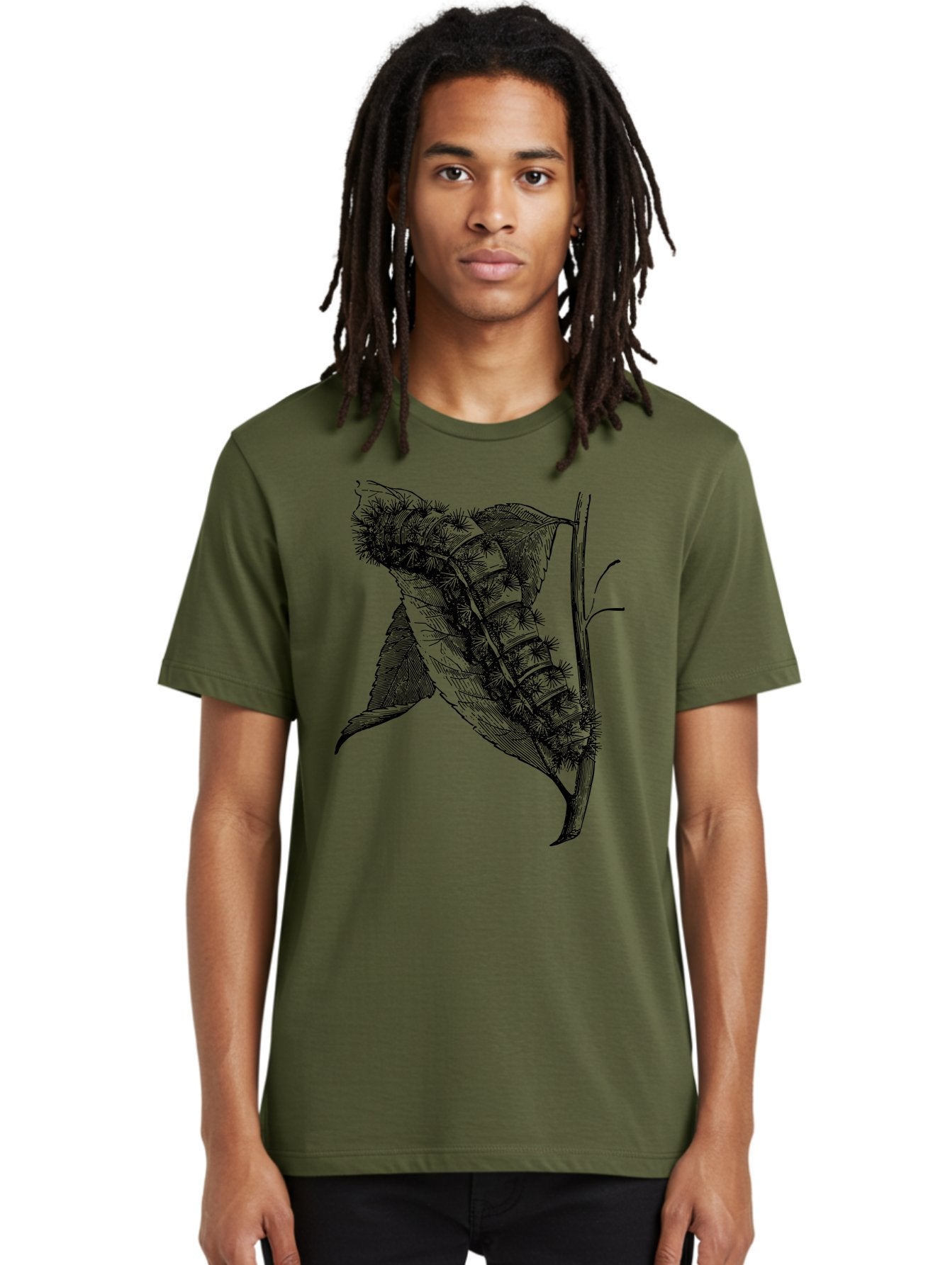 Caterpillar-On-Leaf Men'S Graphic Tee, 100% Cotton, Comfortable Casual Summer Wear, Machine Washable, Caterpillar On A Leaf, Insect Life Cycle, Metamorphosis, Nature Illustration, Botanical Art, Wildlife, Detailed Drawing, Spiky Caterpillar, Aab520 19