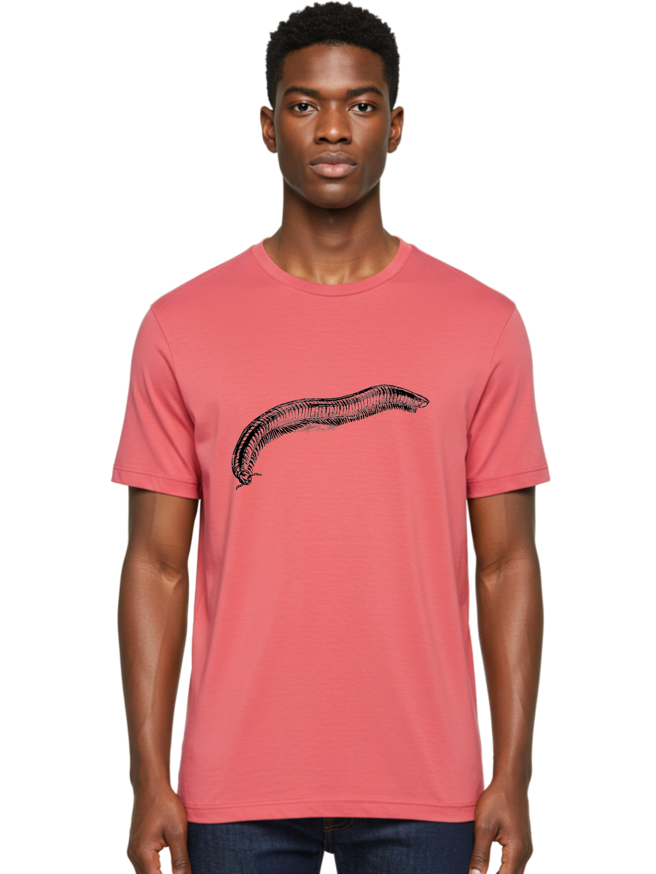 Centipede Men'S Graphic Tee, 100% Cotton, Comfortable Casual Summer Wear, Machine Washable, Centipede, Arthropod, Insect Anatomy, Detailed Drawing, Black Lines, Simple Background, Invertebrate, Segmented Body, Many Legs Aab522 6
