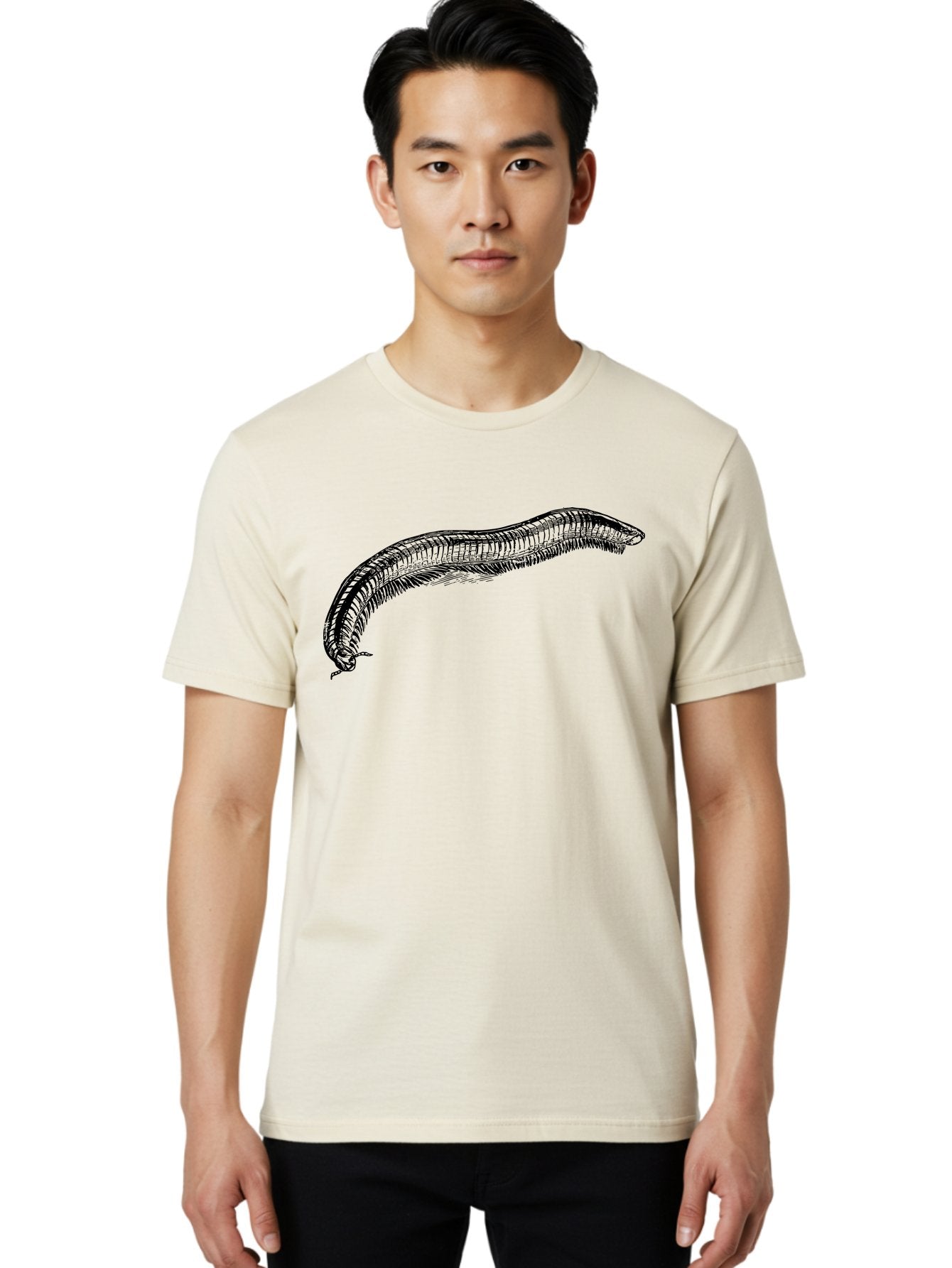 Centipede Men'S Graphic Tee, 100% Cotton, Comfortable Casual Summer Wear, Machine Washable, Centipede, Arthropod, Insect Anatomy, Detailed Drawing, Black Lines, Simple Background, Invertebrate, Segmented Body, Many Legs Aab522 17