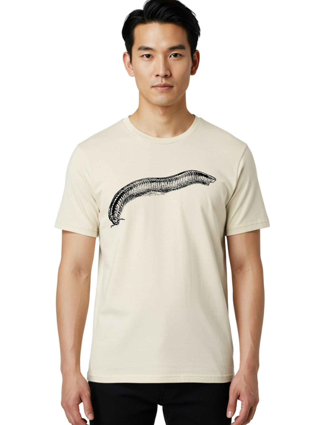 Centipede Men'S Graphic Tee, 100% Cotton, Comfortable Casual Summer Wear, Machine Washable, Centipede, Arthropod, Insect Anatomy, Detailed Drawing, Black Lines, Simple Background, Invertebrate, Segmented Body, Many Legs Aab522 18