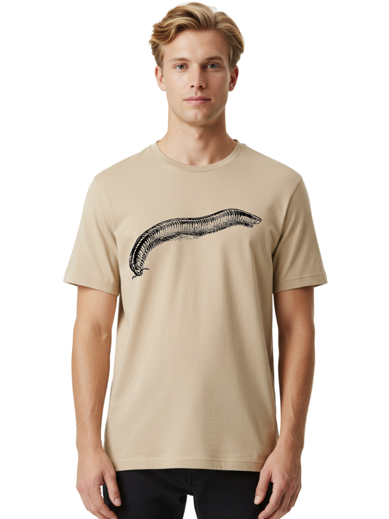 Centipede Men'S Graphic Tee, 100% Cotton, Comfortable Casual Summer Wear, Machine Washable, Centipede, Arthropod, Insect Anatomy, Detailed Drawing, Black Lines, Simple Background, Invertebrate, Segmented Body, Many Legs Aab522 28