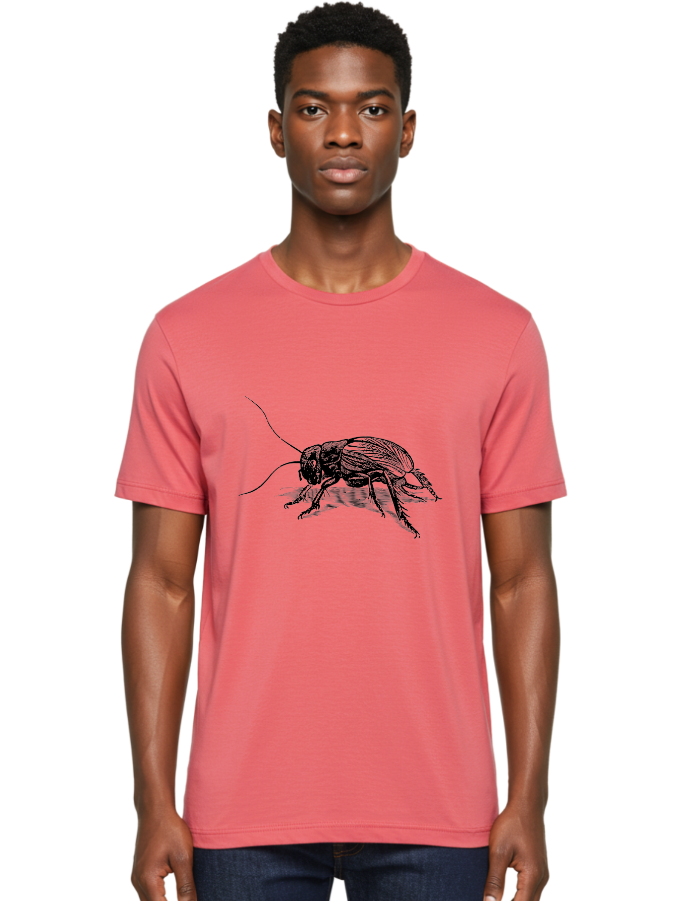 Cricket-2 Men'S Graphic Tee, 100% Cotton, Comfortable Casual Summer Wear, Machine Washable, Cricket Insect, Black Illustration, Detailed Drawing, Insect Anatomy, Entomology Art, Wildlife Illustration, Insect Wings, Long Antennae Aab525 6