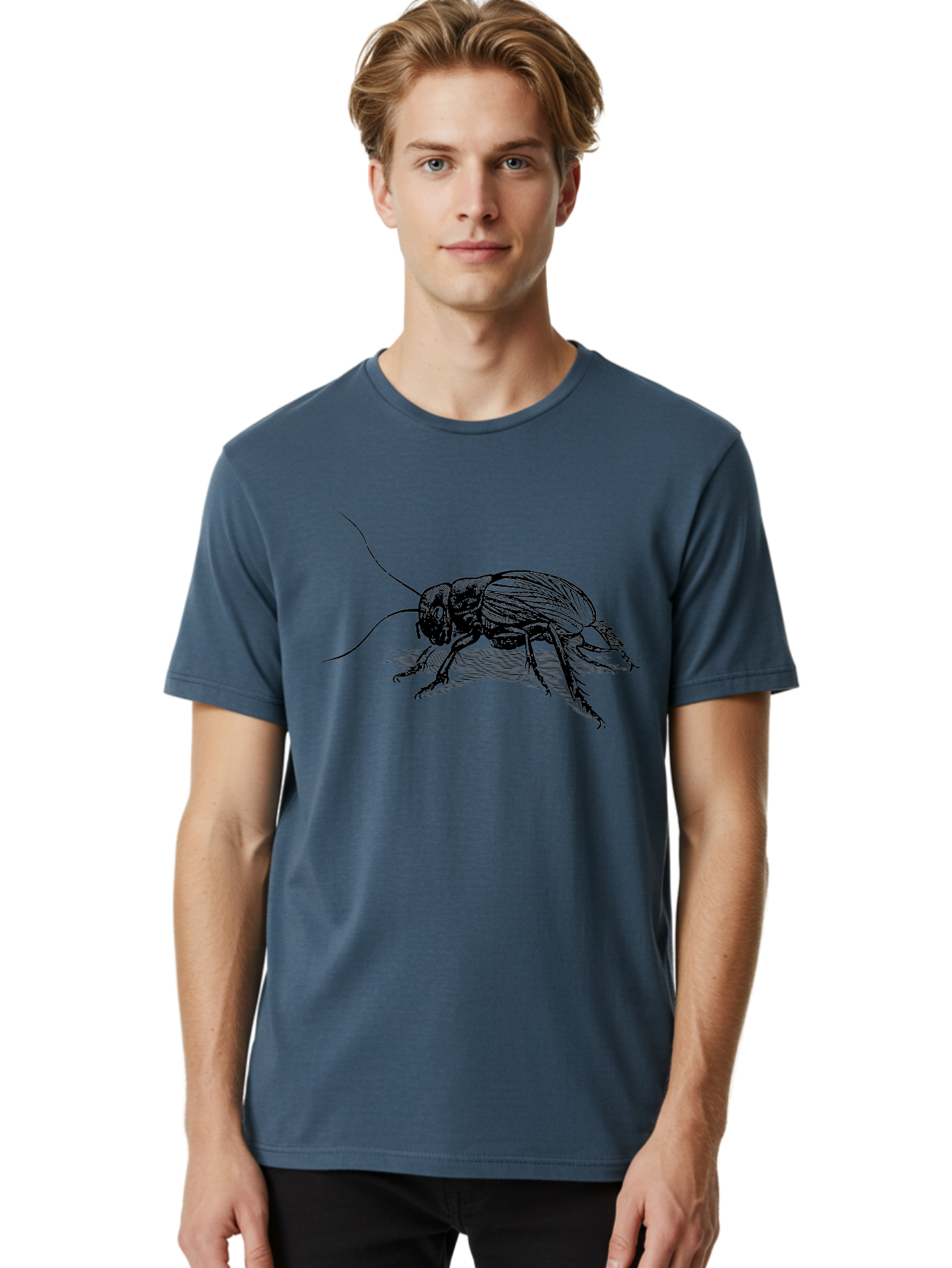 Cricket-2 Men'S Graphic Tee, 100% Cotton, Comfortable Casual Summer Wear, Machine Washable, Cricket Insect, Black Illustration, Detailed Drawing, Insect Anatomy, Entomology Art, Wildlife Illustration, Insect Wings, Long Antennae Aab525 12