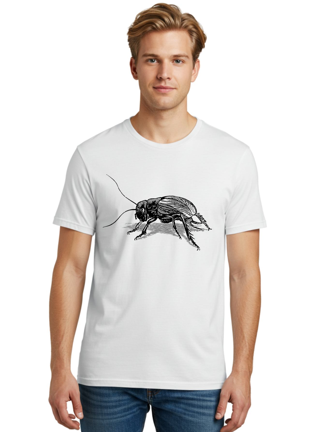 Cricket-2 Men'S Graphic Tee, 100% Cotton, Comfortable Casual Summer Wear, Machine Washable, Cricket Insect, Black Illustration, Detailed Drawing, Insect Anatomy, Entomology Art, Wildlife Illustration, Insect Wings, Long Antennae Aab525 30
