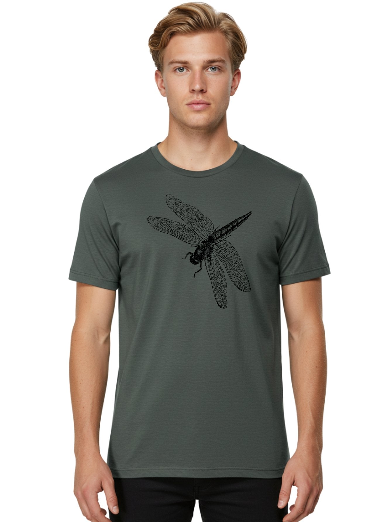 Dragonfly-1 Men'S Graphic Tee, 100% Cotton, Comfortable Casual Summer Wear, Machine Washable, Dragonfly Wings, Insect Art, Detailed Illustration, Black And Green, Wingspan, Dragonfly Species, Insect Anatomy, Delicate Patterns Aab528 27