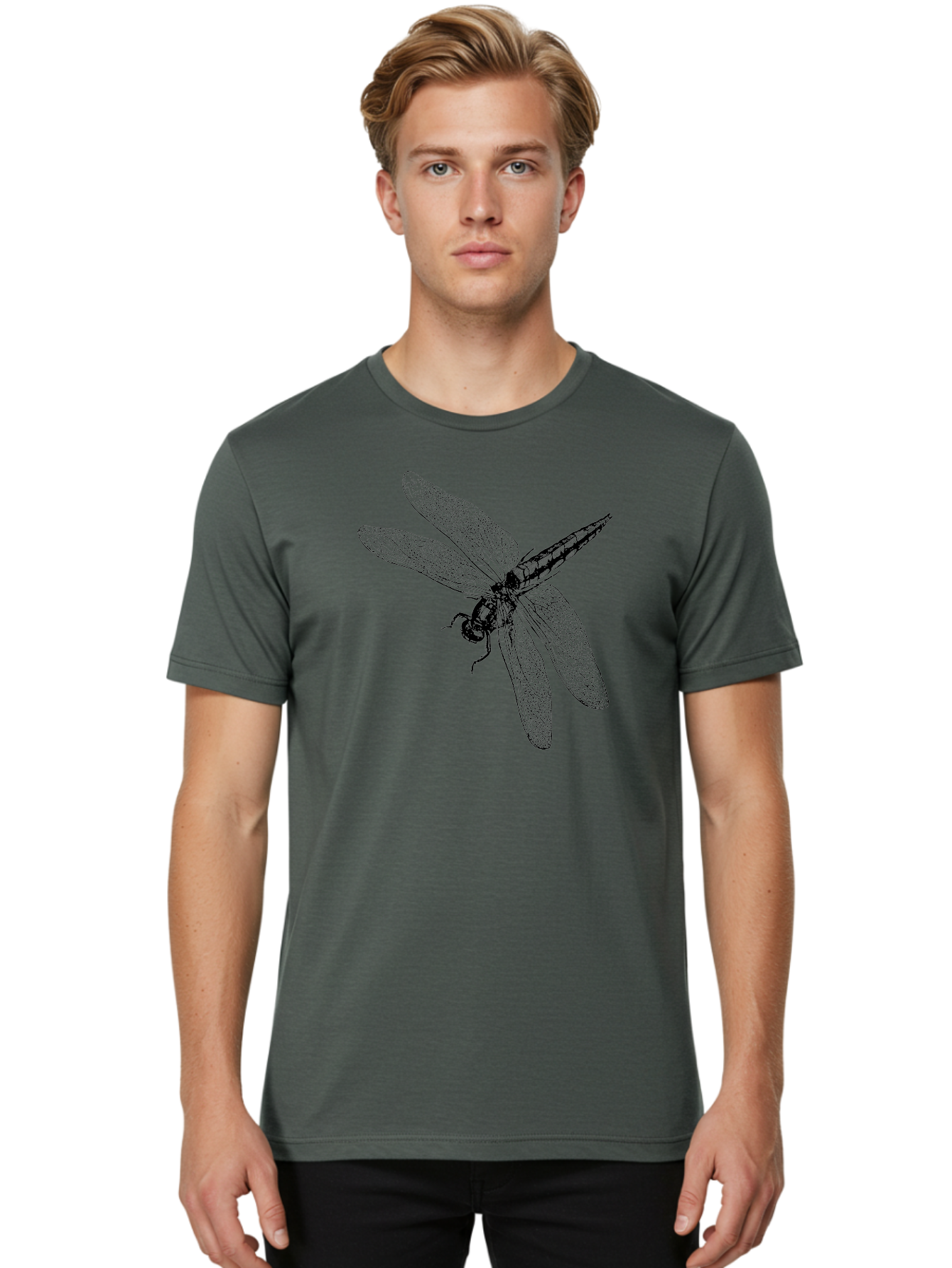 Dragonfly-1 Men'S Graphic Tee, 100% Cotton, Comfortable Casual Summer Wear, Machine Washable, Dragonfly Wings, Insect Art, Detailed Illustration, Black And Green, Wingspan, Dragonfly Species, Insect Anatomy, Delicate Patterns Aab528 8
