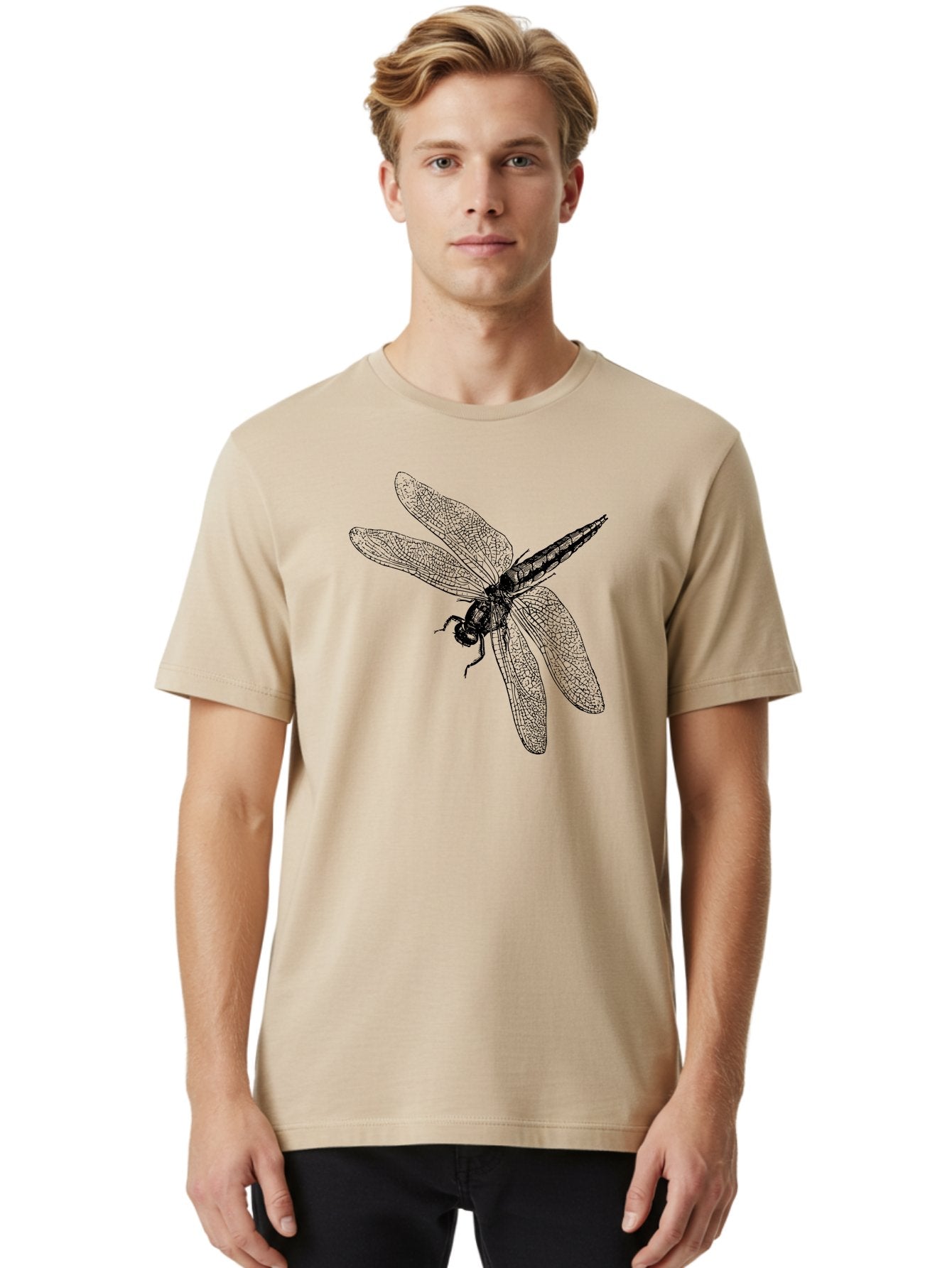 Dragonfly-1 Men'S Graphic Tee, 100% Cotton, Comfortable Casual Summer Wear, Machine Washable, Dragonfly Wings, Insect Art, Detailed Illustration, Black And Green, Wingspan, Dragonfly Species, Insect Anatomy, Delicate Patterns Aab528 22