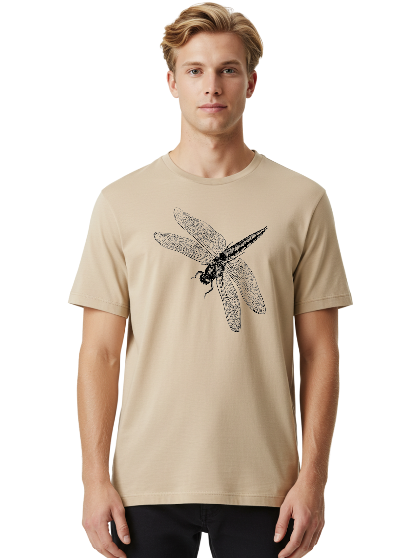 Dragonfly-1 Men'S Graphic Tee, 100% Cotton, Comfortable Casual Summer Wear, Machine Washable, Dragonfly Wings, Insect Art, Detailed Illustration, Black And Green, Wingspan, Dragonfly Species, Insect Anatomy, Delicate Patterns Aab528 18