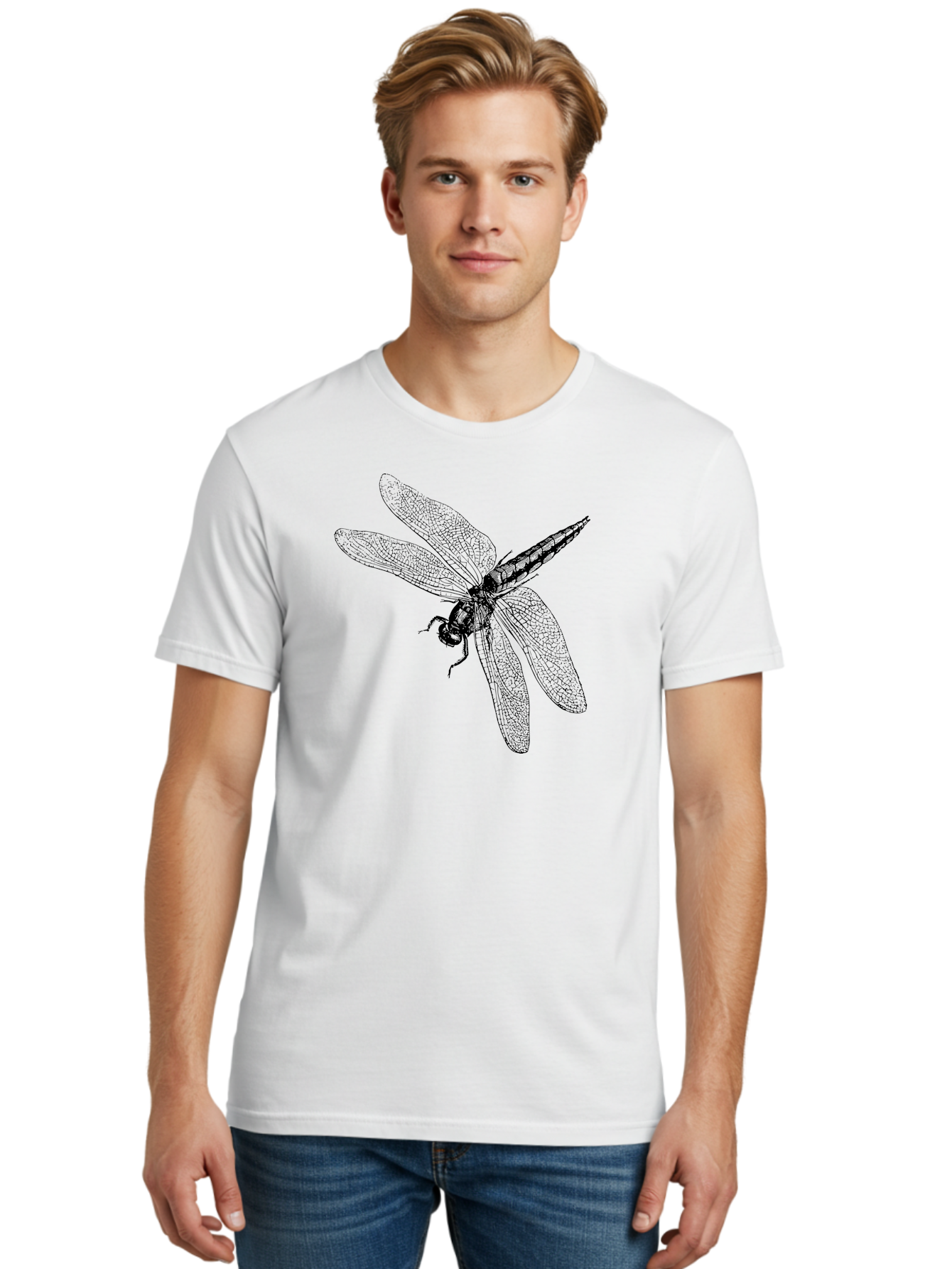 Dragonfly-1 Men'S Graphic Tee, 100% Cotton, Comfortable Casual Summer Wear, Machine Washable, Dragonfly Wings, Insect Art, Detailed Illustration, Black And Green, Wingspan, Dragonfly Species, Insect Anatomy, Delicate Patterns Aab528 24