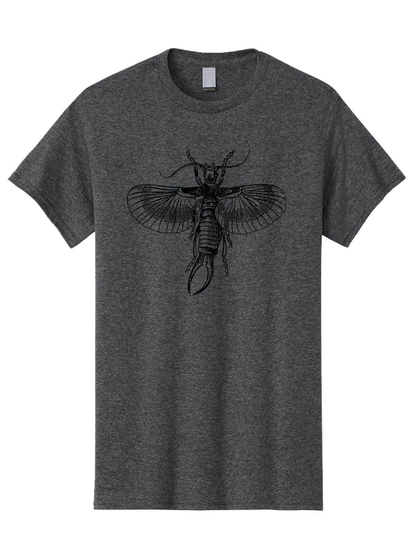 Earwig Men'S Graphic Tee, 100% Cotton, Comfortable Casual Summer Wear, Machine Washable, Detailed Illustration, Earwig Insect, Black And Green, Entomology Art, Insect Anatomy, Detailed Wings, Pincers, Entomological Illustration, Bug Art Aab530 9