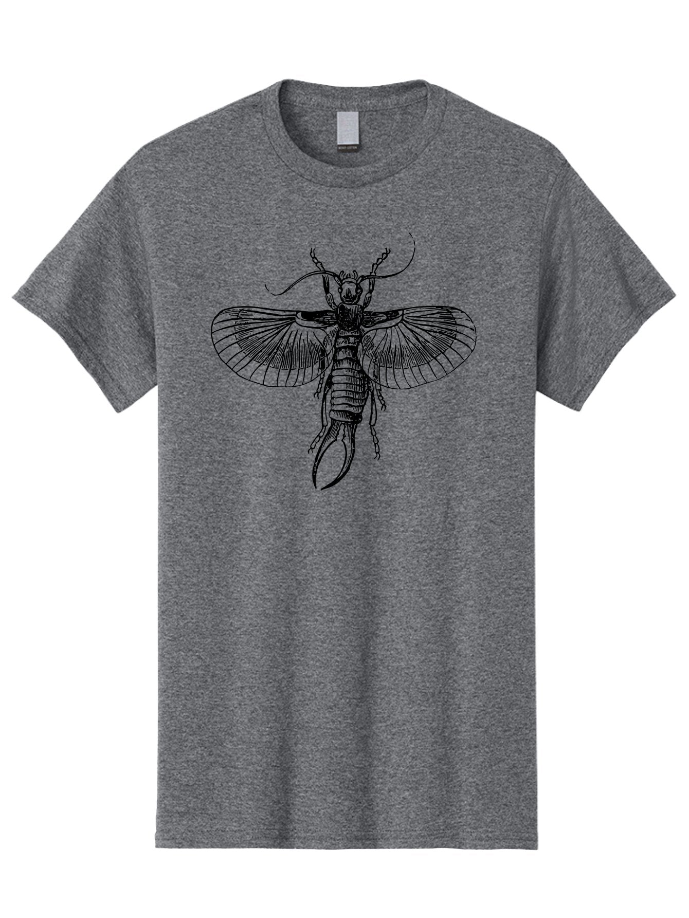 Earwig Men'S Graphic Tee, 100% Cotton, Comfortable Casual Summer Wear, Machine Washable, Detailed Illustration, Earwig Insect, Black And Green, Entomology Art, Insect Anatomy, Detailed Wings, Pincers, Entomological Illustration, Bug Art Aab530 11