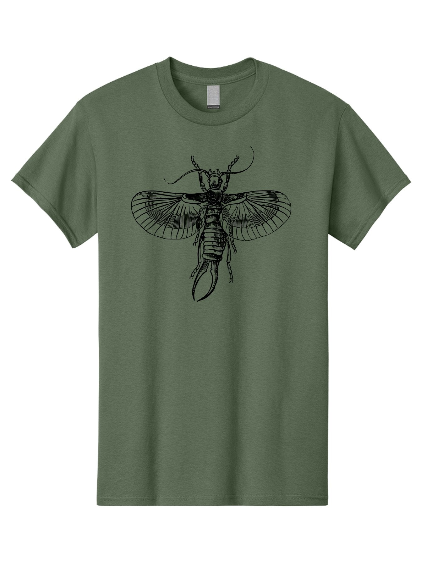 Earwig Men'S Graphic Tee, 100% Cotton, Comfortable Casual Summer Wear, Machine Washable, Detailed Illustration, Earwig Insect, Black And Green, Entomology Art, Insect Anatomy, Detailed Wings, Pincers, Entomological Illustration, Bug Art Aab530 7