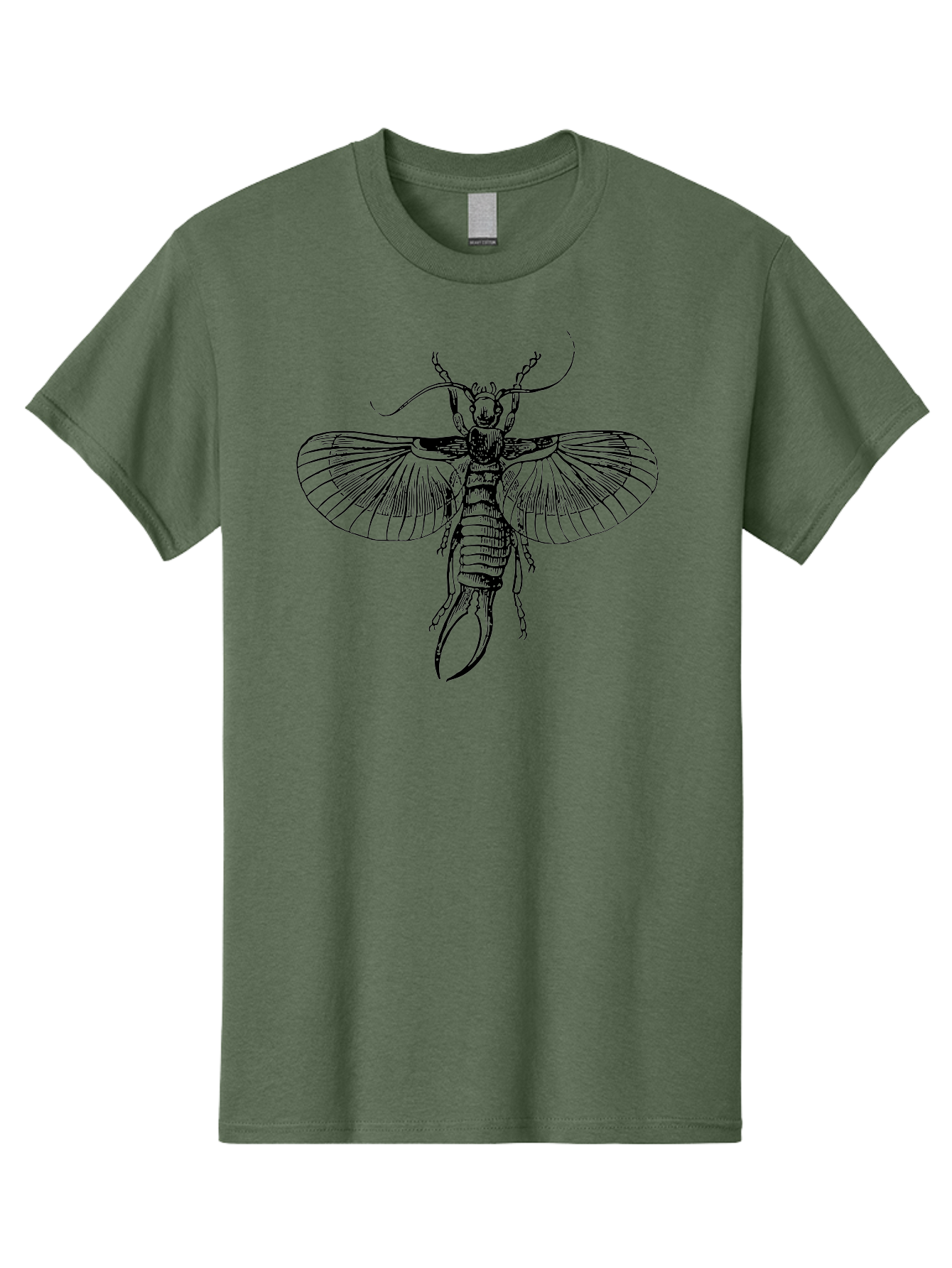 Earwig Men'S Graphic Tee, 100% Cotton, Comfortable Casual Summer Wear, Machine Washable, Detailed Illustration, Earwig Insect, Black And Green, Entomology Art, Insect Anatomy, Detailed Wings, Pincers, Entomological Illustration, Bug Art Aab530 15