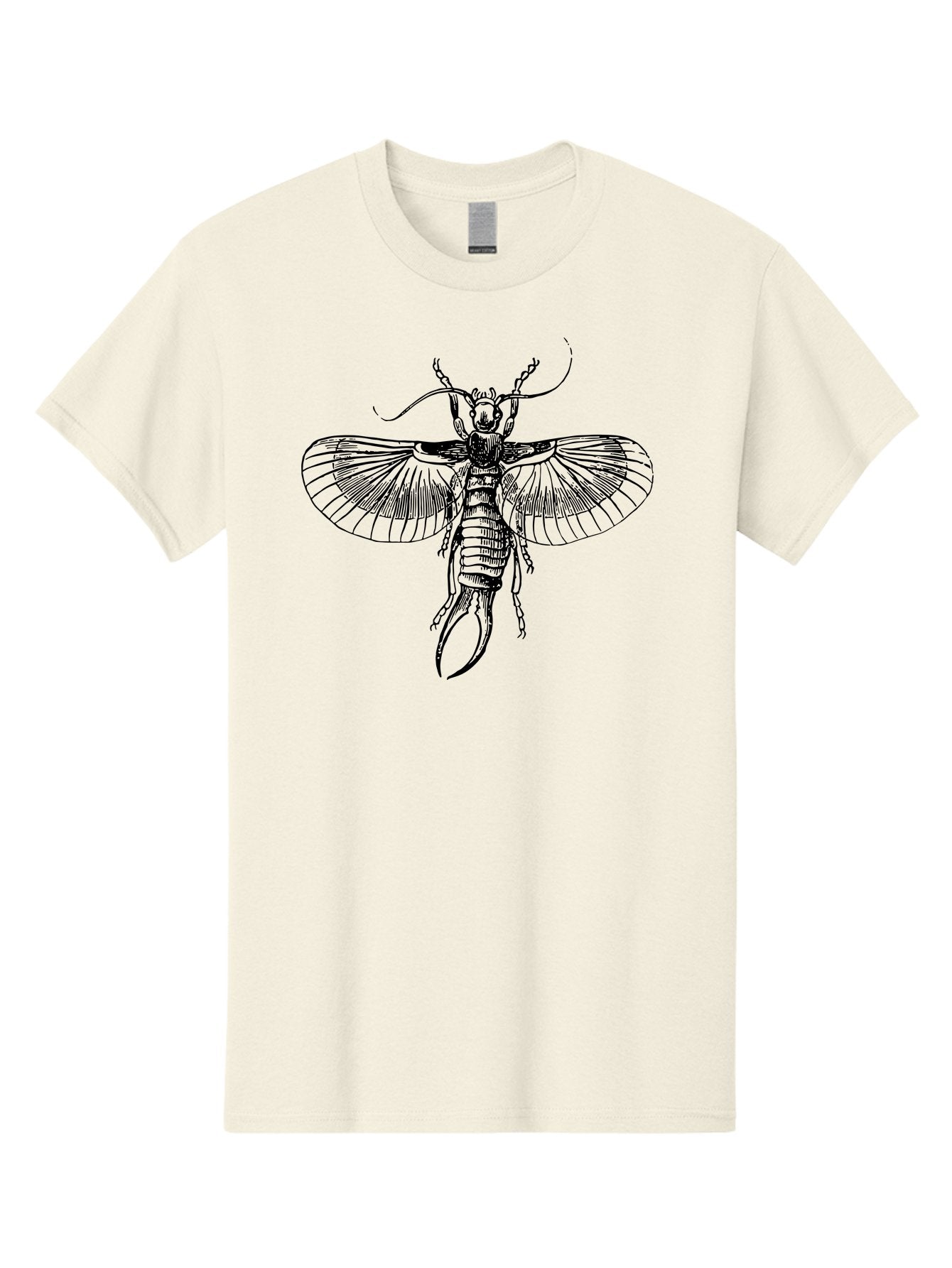 Earwig Men'S Graphic Tee, 100% Cotton, Comfortable Casual Summer Wear, Machine Washable, Detailed Illustration, Earwig Insect, Black And Green, Entomology Art, Insect Anatomy, Detailed Wings, Pincers, Entomological Illustration, Bug Art Aab530 5