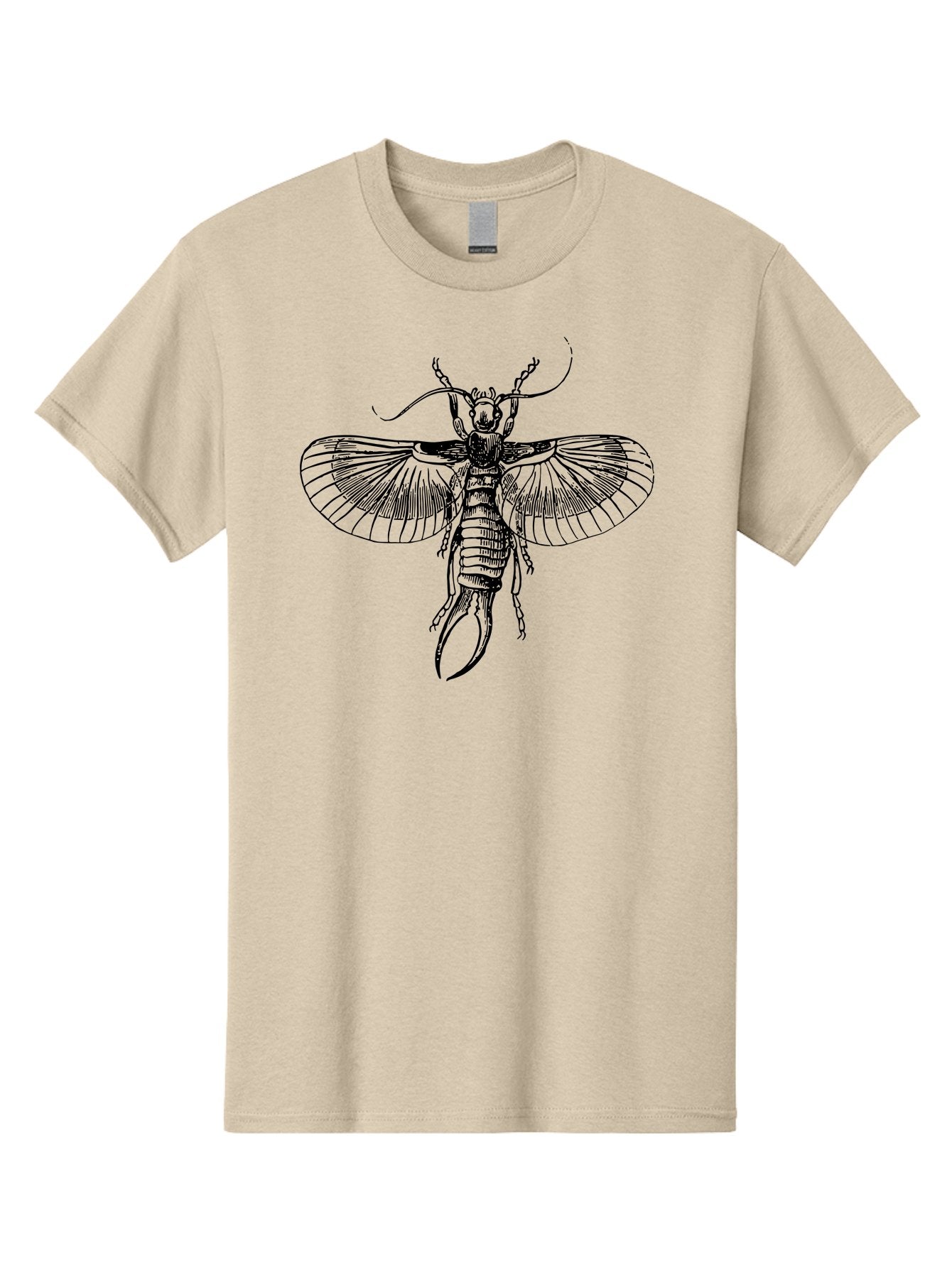 Earwig Men'S Graphic Tee, 100% Cotton, Comfortable Casual Summer Wear, Machine Washable, Detailed Illustration, Earwig Insect, Black And Green, Entomology Art, Insect Anatomy, Detailed Wings, Pincers, Entomological Illustration, Bug Art Aab530 8