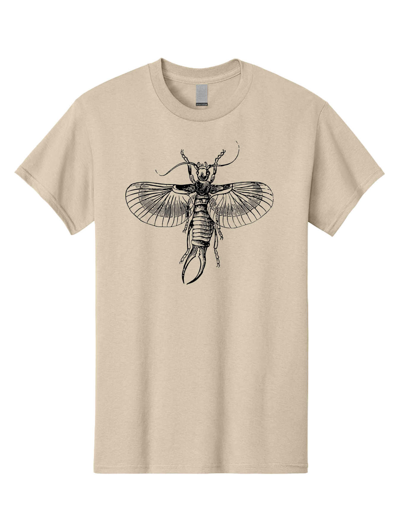 Earwig Men'S Graphic Tee, 100% Cotton, Comfortable Casual Summer Wear, Machine Washable, Detailed Illustration, Earwig Insect, Black And Green, Entomology Art, Insect Anatomy, Detailed Wings, Pincers, Entomological Illustration, Bug Art Aab530 27