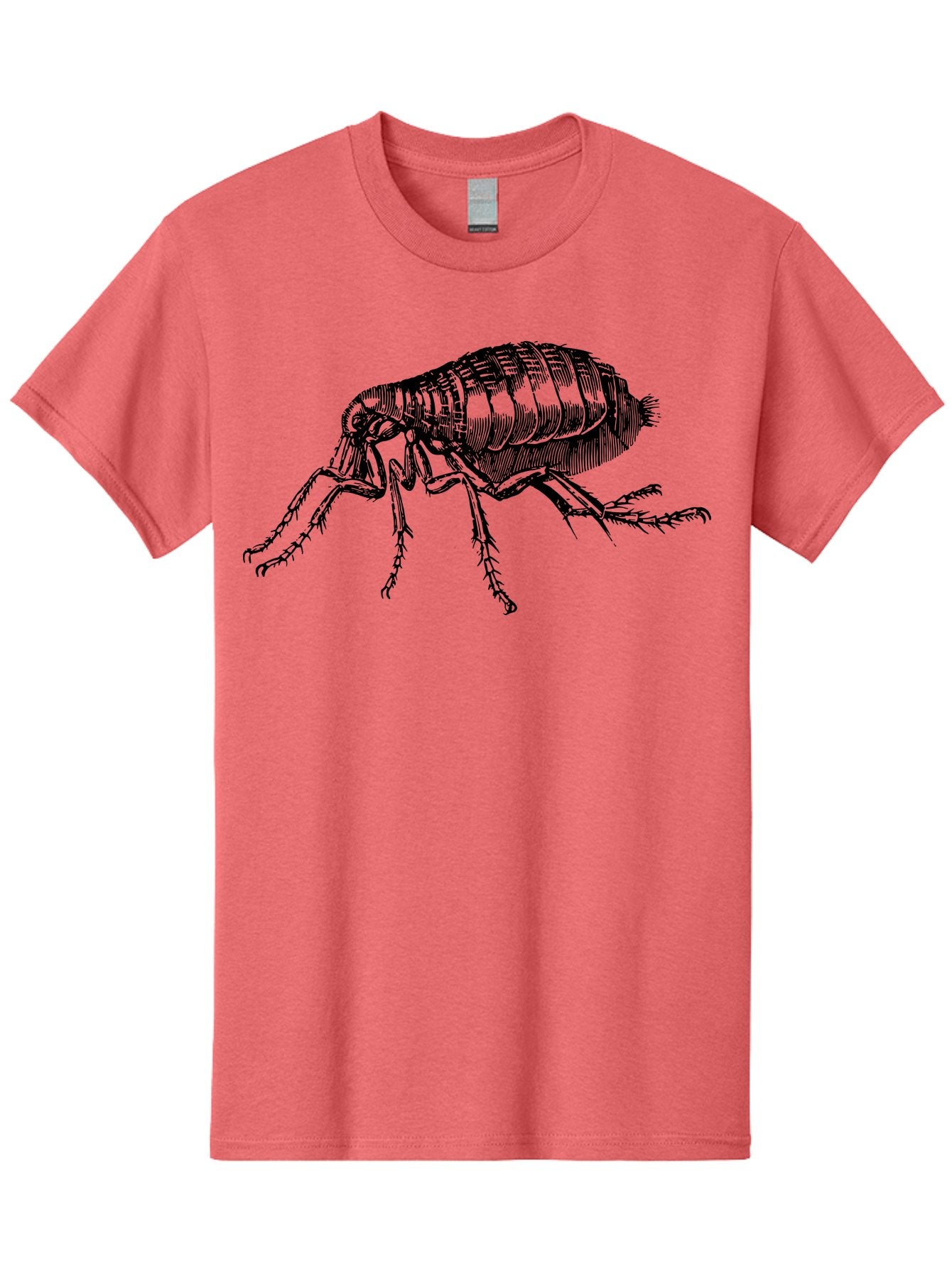 Flea Men'S Graphic Tee, 100% Cotton, Comfortable Casual Summer Wear, Machine Washable, Flea, Insect, Parasite, Pest Control, Pet Care, Biting Insect, Black And White Illustration, Detailed Drawing, Six Legs Aab531