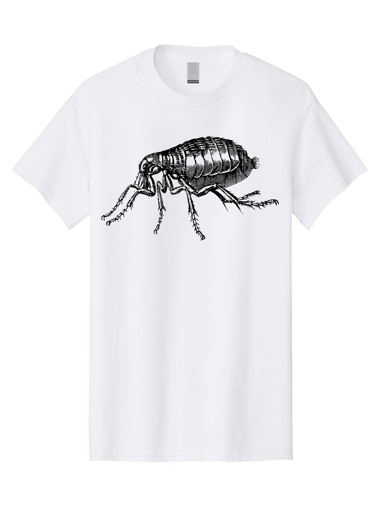 Flea Men'S Graphic Tee, 100% Cotton, Comfortable Casual Summer Wear, Machine Washable, Flea, Insect, Parasite, Pest Control, Pet Care, Biting Insect, Black And White Illustration, Detailed Drawing, Six Legs Aab531