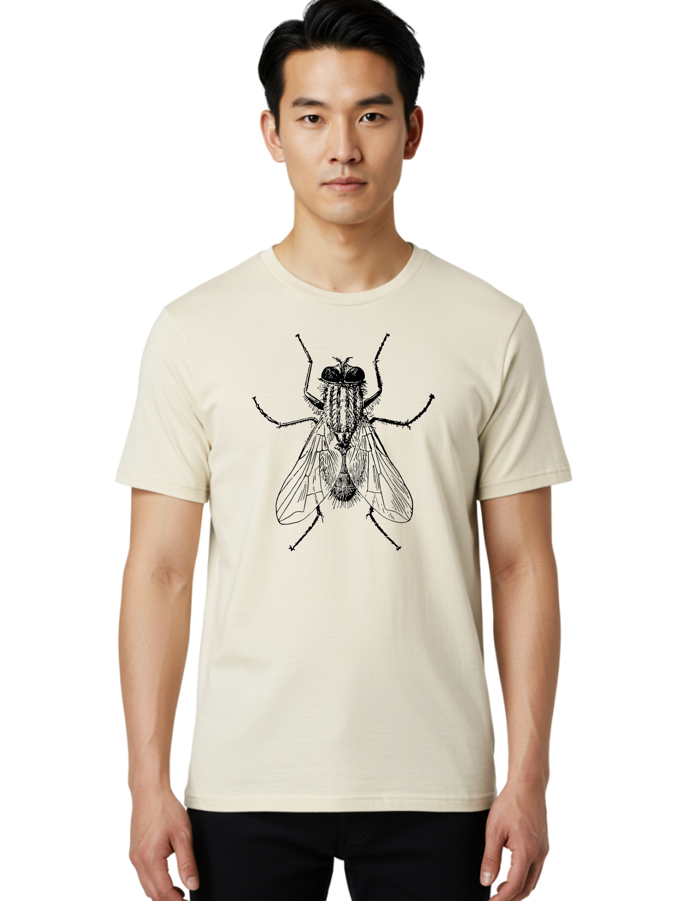 Fly-Illustration Men'S Graphic Tee, 100% Cotton, Comfortable Casual Summer Wear, Machine Washable, Fly, Insect, Black And White Illustration, Detailed Drawing, Entomology, Insect Anatomy, Fly Species, Winged Insect, Bug, Zoology Aab532 18