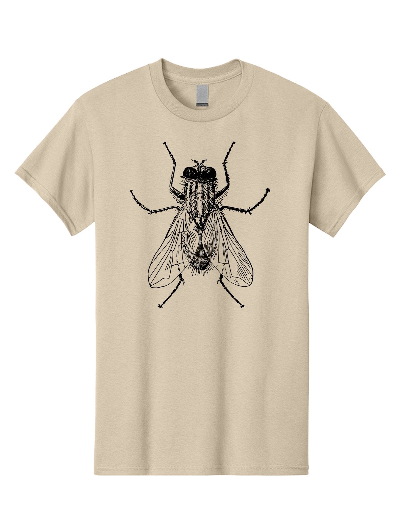 Fly-Illustration Men'S Graphic Tee, 100% Cotton, Comfortable Casual Summer Wear, Machine Washable, Fly, Insect, Black And White Illustration, Detailed Drawing, Entomology, Insect Anatomy, Fly Species, Winged Insect, Bug, Zoology Aab532 5