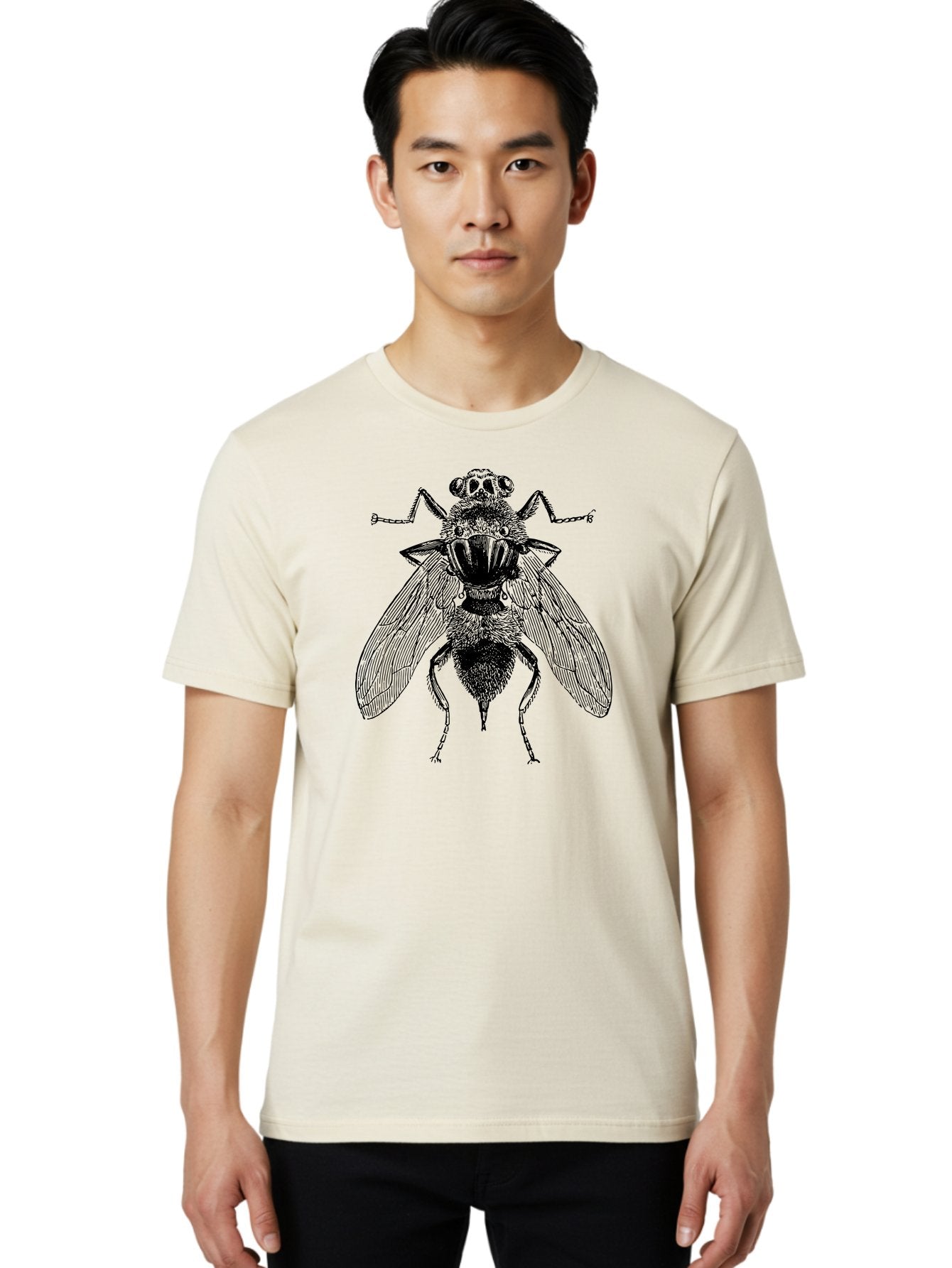 Fly-With-Chains Men'S Graphic Tee, 100% Cotton, Comfortable Casual Summer Wear, Machine Washable, Fly Illustration, Insect Art, Entomology, Chained Fly, Symbolic Art, Surreal Imagery, Detailed Drawing, Wings, Insects In Chains, Aab533 16