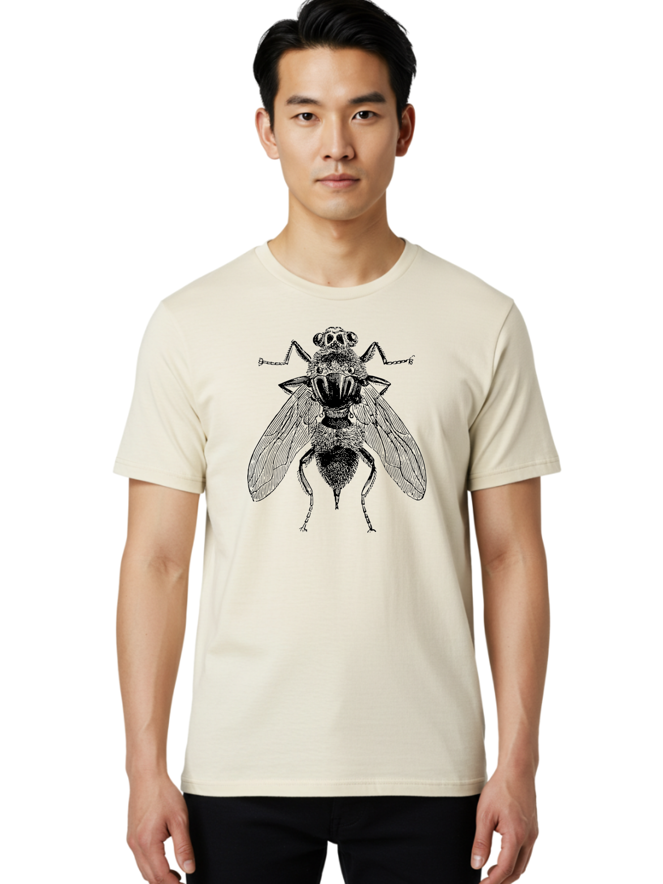 Fly-With-Chains Men'S Graphic Tee, 100% Cotton, Comfortable Casual Summer Wear, Machine Washable, Fly Illustration, Insect Art, Entomology, Chained Fly, Symbolic Art, Surreal Imagery, Detailed Drawing, Wings, Insects In Chains, Aab533 18