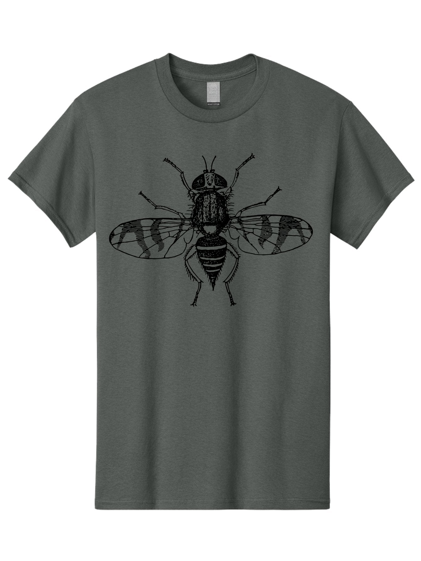 Fly Men'S Graphic Tee, 100% Cotton, Comfortable Casual Summer Wear, Machine Washable, Black And White Illustration, Fly With Striped Wings, Insect Art, Detailed Drawing, Entomology, Wildlife Illustration, Vector Graphic Aab534