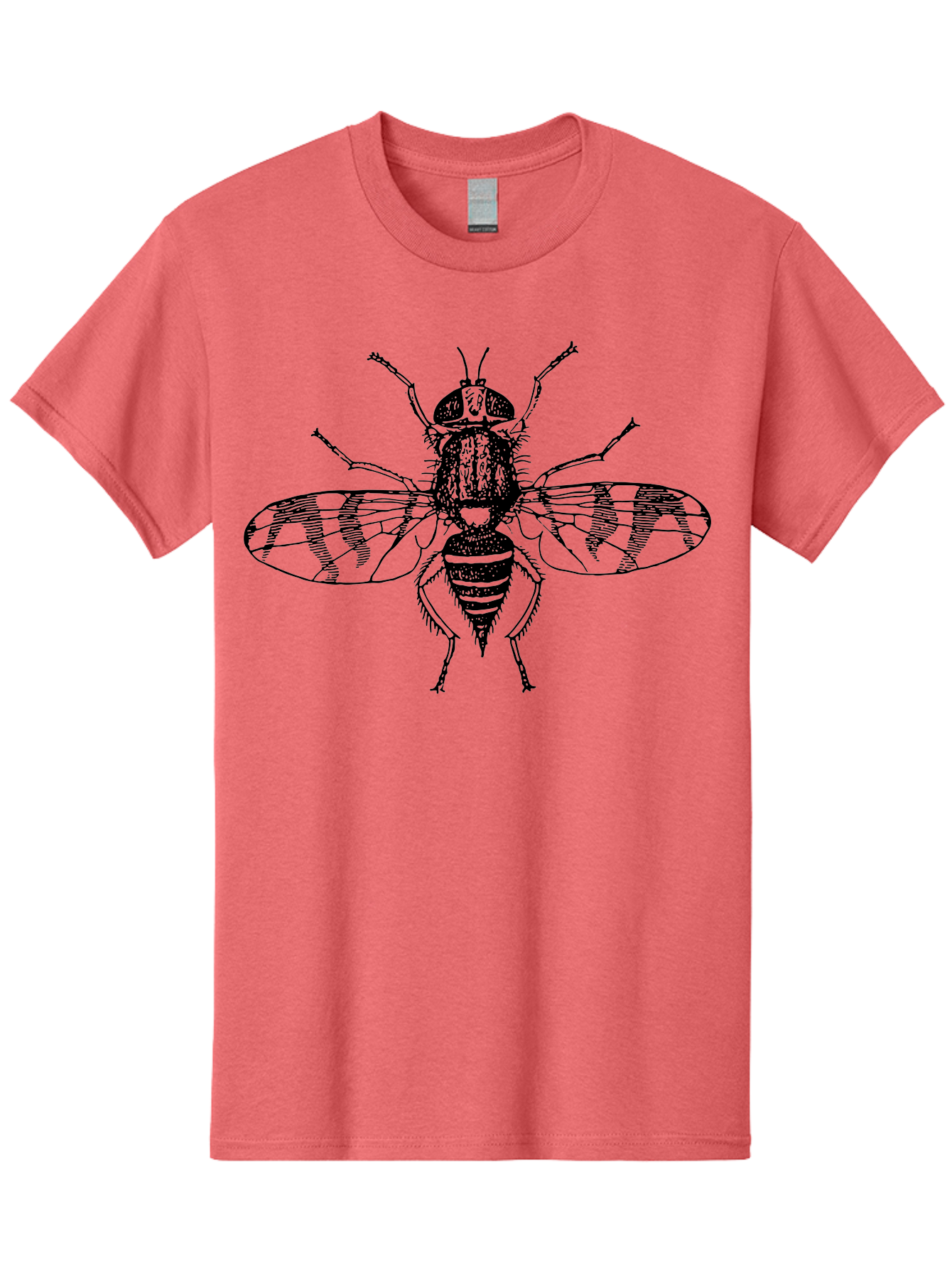 Fly Men'S Graphic Tee, 100% Cotton, Comfortable Casual Summer Wear, Machine Washable, Black And White Illustration, Fly With Striped Wings, Insect Art, Detailed Drawing, Entomology, Wildlife Illustration, Vector Graphic Aab534 5
