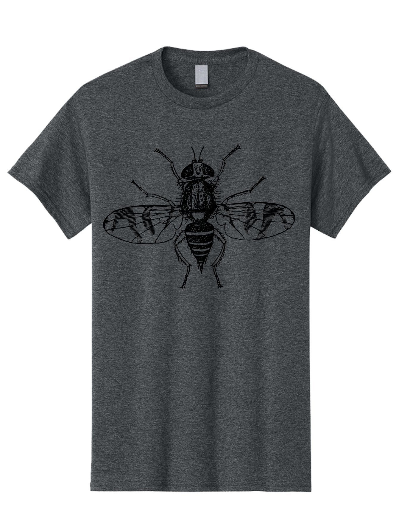 Fly Men'S Graphic Tee, 100% Cotton, Comfortable Casual Summer Wear, Machine Washable, Black And White Illustration, Fly With Striped Wings, Insect Art, Detailed Drawing, Entomology, Wildlife Illustration, Vector Graphic Aab534 3