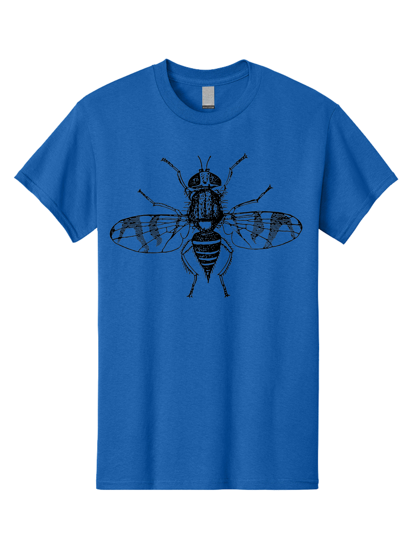 Fly Men'S Graphic Tee, 100% Cotton, Comfortable Casual Summer Wear, Machine Washable, Black And White Illustration, Fly With Striped Wings, Insect Art, Detailed Drawing, Entomology, Wildlife Illustration, Vector Graphic Aab534 25