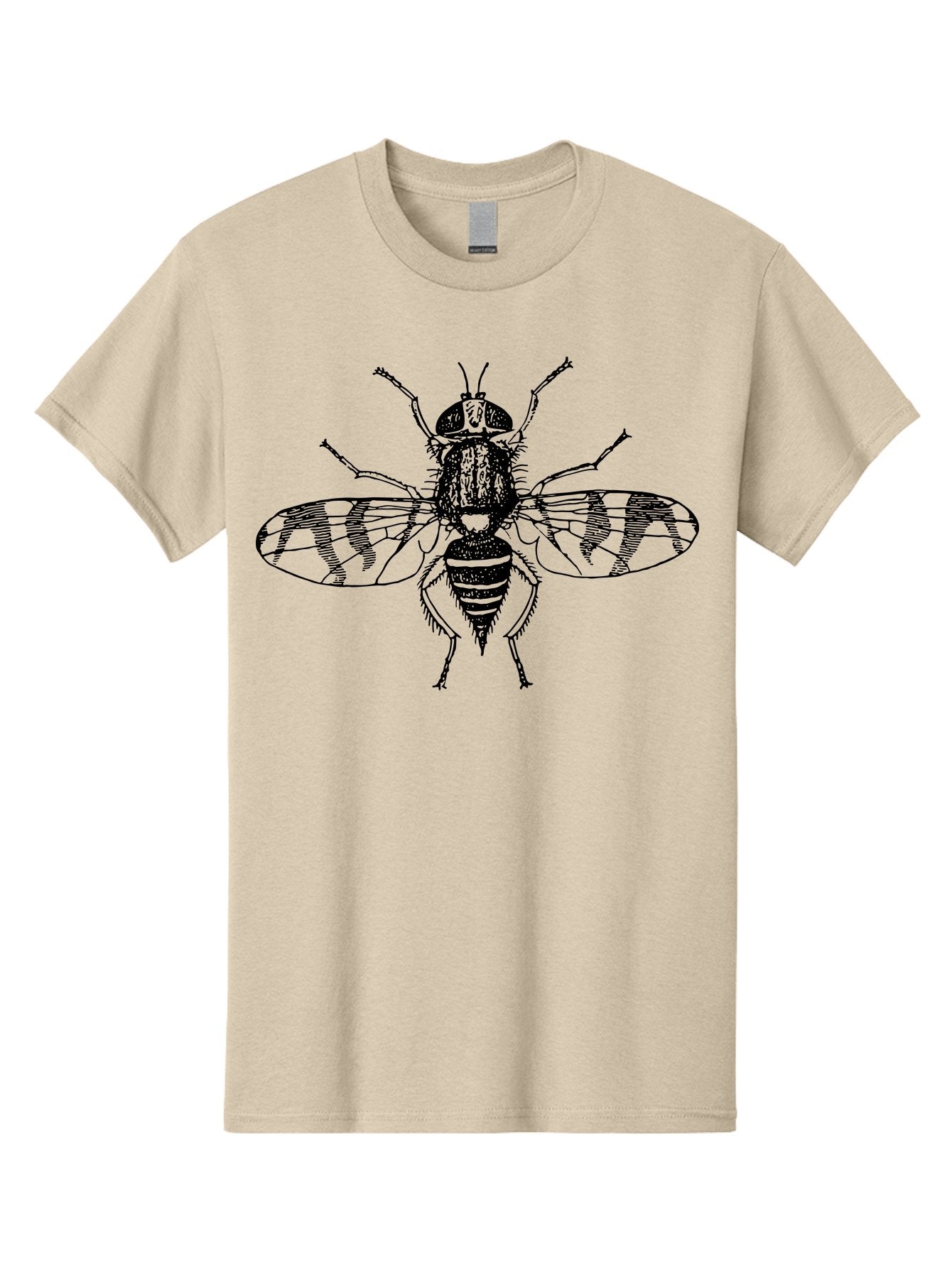 Fly Men'S Graphic Tee, 100% Cotton, Comfortable Casual Summer Wear, Machine Washable, Black And White Illustration, Fly With Striped Wings, Insect Art, Detailed Drawing, Entomology, Wildlife Illustration, Vector Graphic Aab534 15