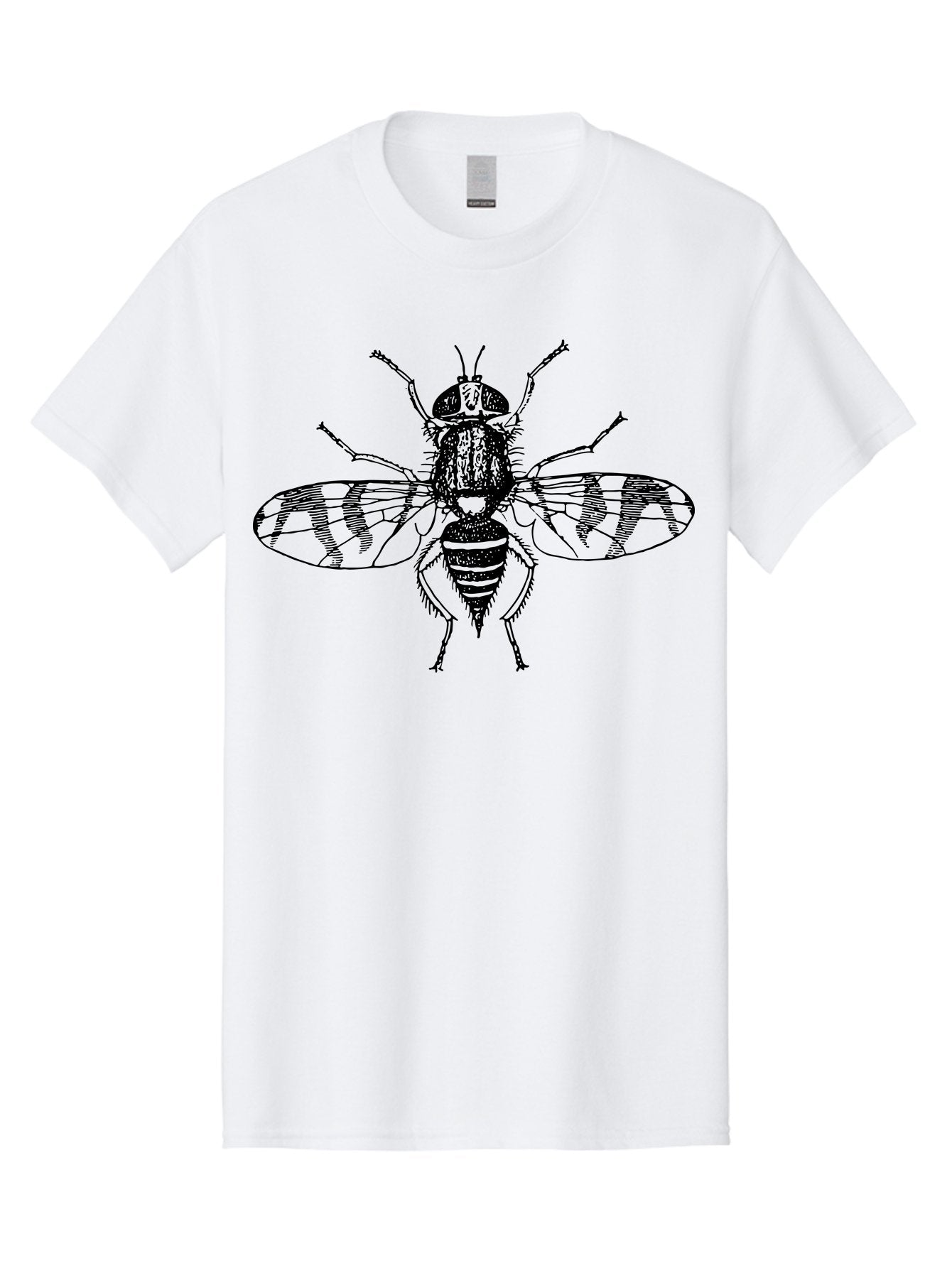 Fly Men'S Graphic Tee, 100% Cotton, Comfortable Casual Summer Wear, Machine Washable, Black And White Illustration, Fly With Striped Wings, Insect Art, Detailed Drawing, Entomology, Wildlife Illustration, Vector Graphic Aab534 11