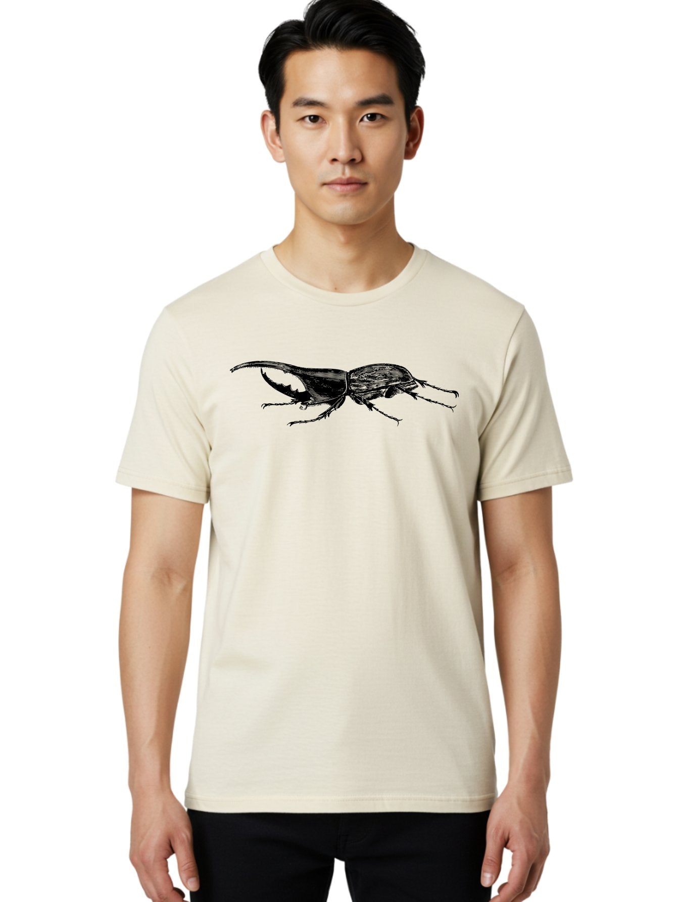 Giant-Stag-Beetle Men'S Graphic Tee, 100% Cotton, Comfortable Casual Summer Wear, Machine Washable, Giant Stag Beetle, Insect Silhouette, Wildlife Illustration, Entomology Art, Beetle Species, Dark Shadows, Detailed Insect, Insect Anatomy Aab535 30
