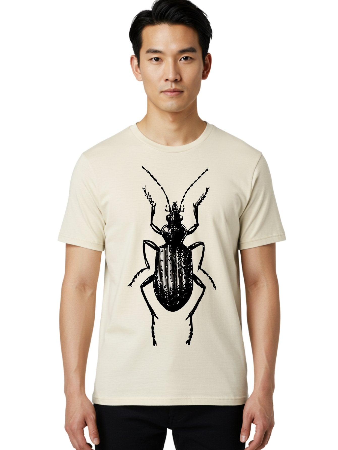 Ground-Beetle Men'S Graphic Tee, 100% Cotton, Comfortable Casual Summer Wear, Machine Washable, Black Beetle, Insect Silhouette, Detailed Illustration, Entomology Art, Bug Graphics, Six Legs, Antennae, Vector Design Aab538 25