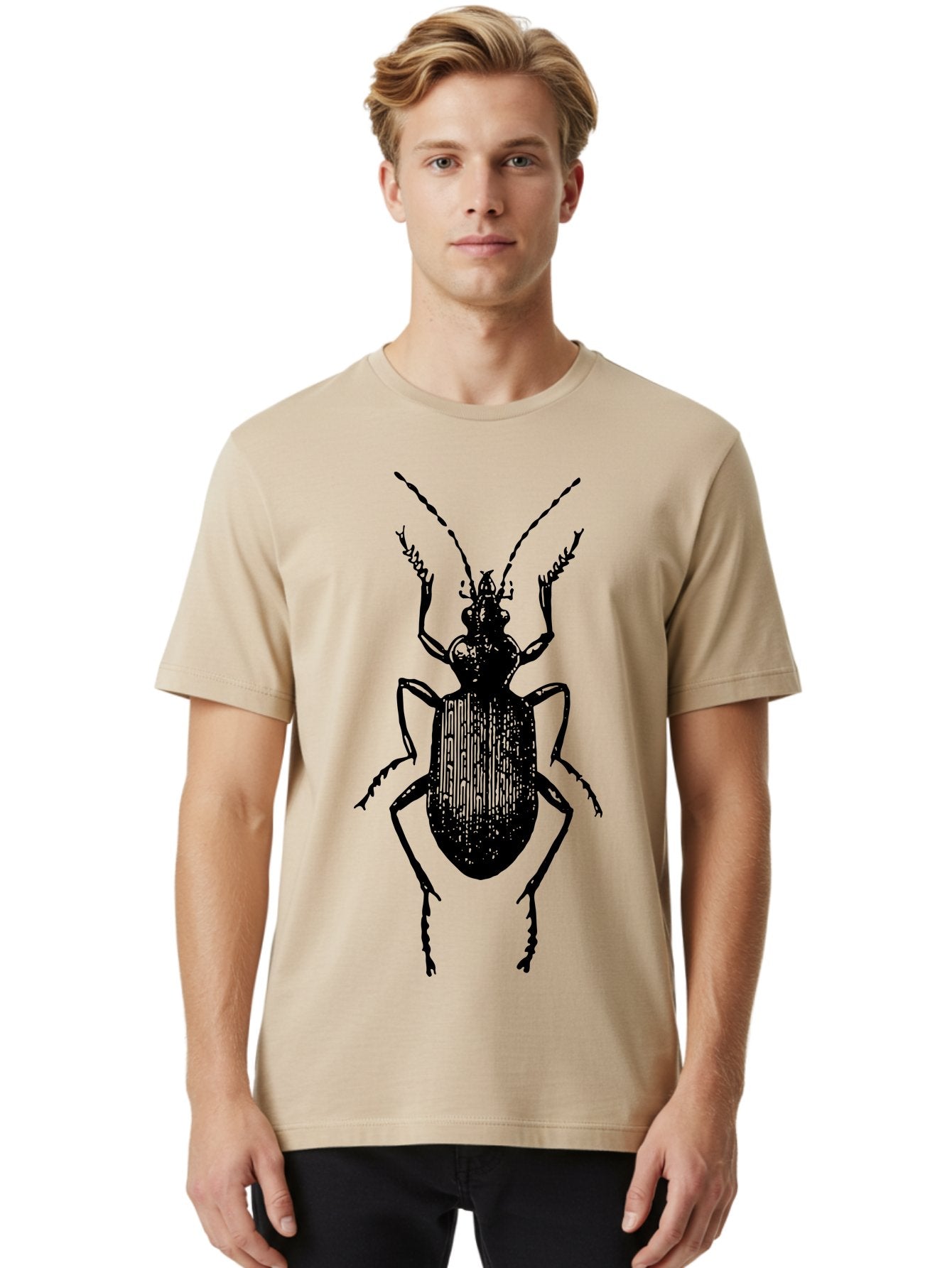 Ground-Beetle Men'S Graphic Tee, 100% Cotton, Comfortable Casual Summer Wear, Machine Washable, Black Beetle, Insect Silhouette, Detailed Illustration, Entomology Art, Bug Graphics, Six Legs, Antennae, Vector Design Aab538 24