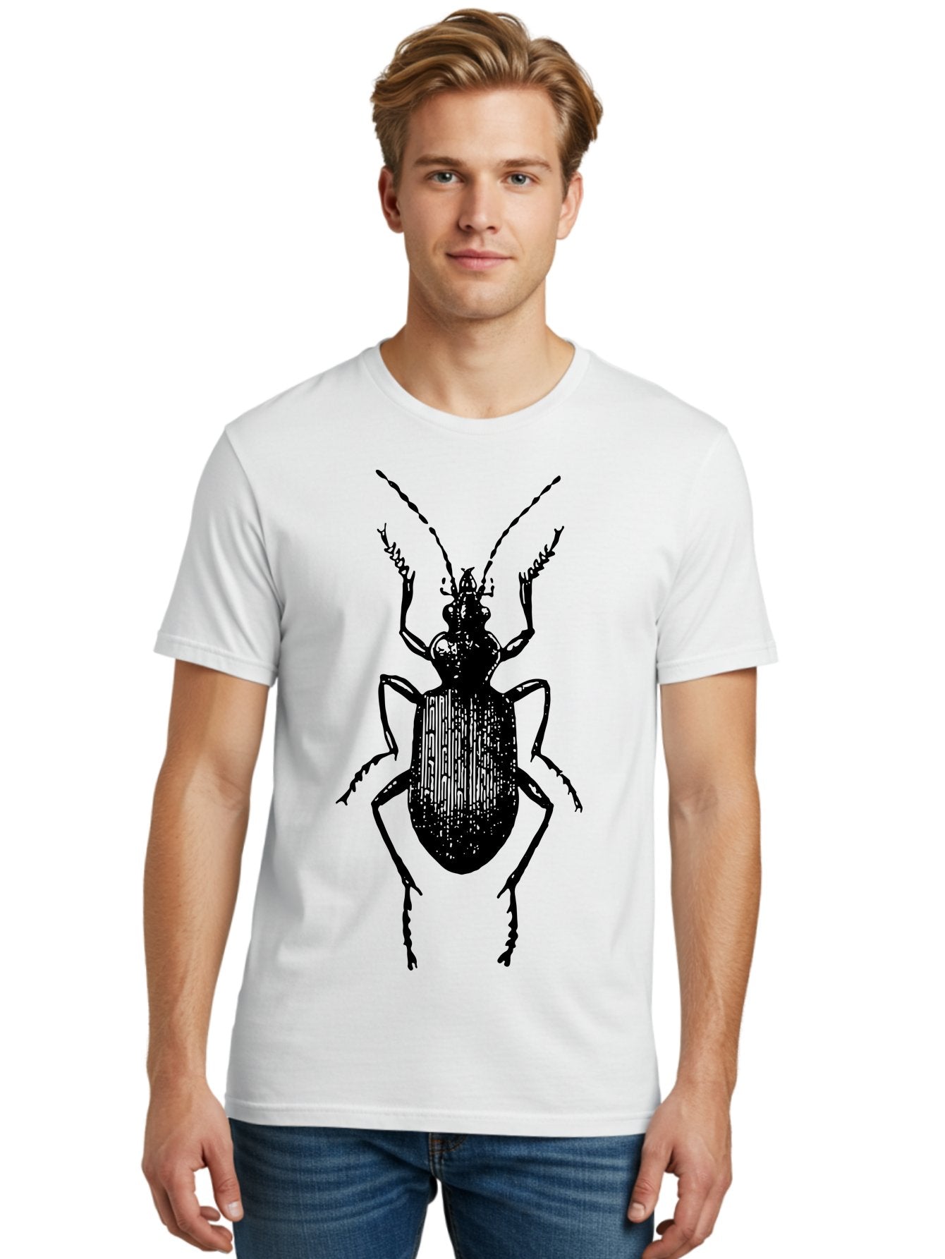 Ground-Beetle Men'S Graphic Tee, 100% Cotton, Comfortable Casual Summer Wear, Machine Washable, Black Beetle, Insect Silhouette, Detailed Illustration, Entomology Art, Bug Graphics, Six Legs, Antennae, Vector Design Aab538 23