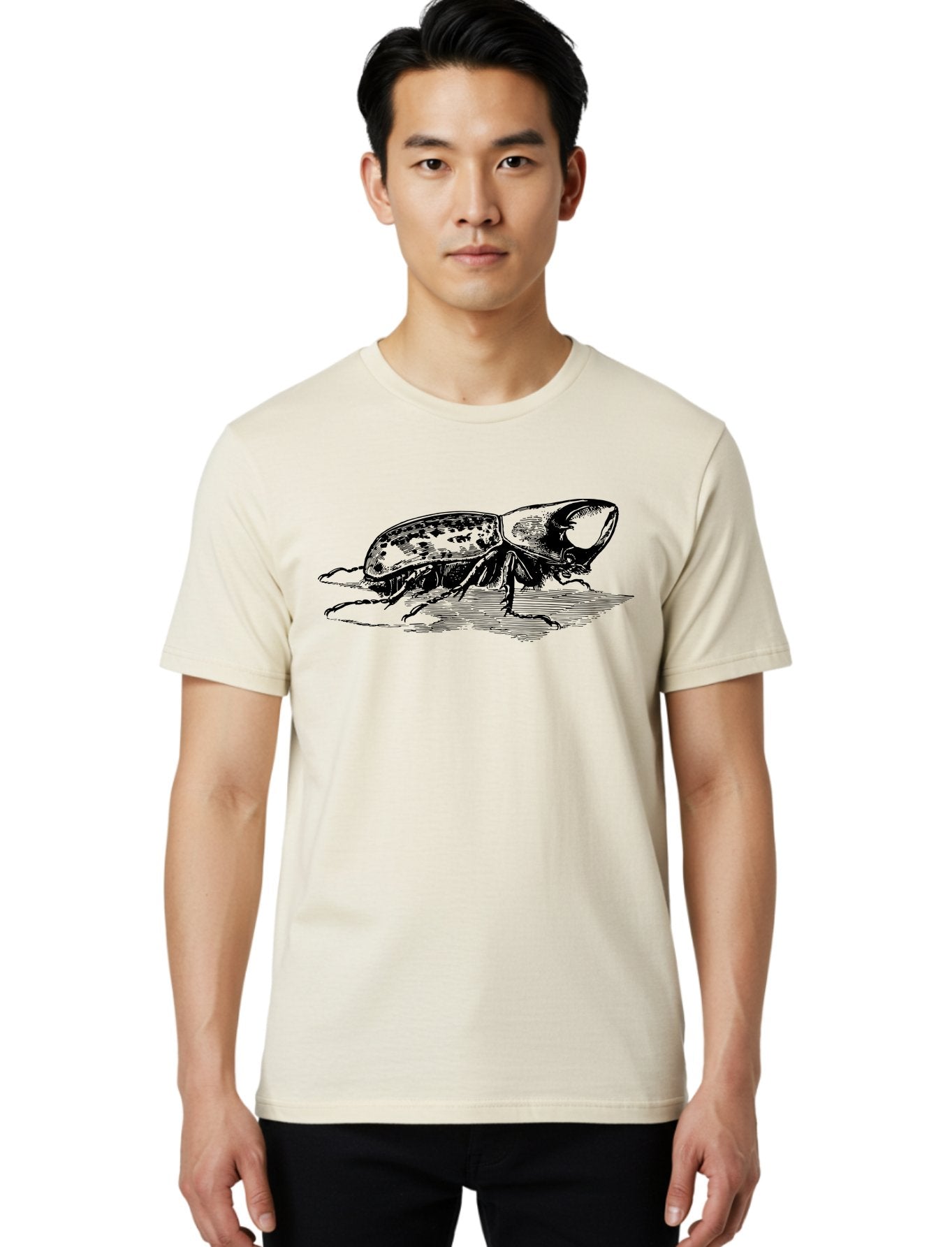 Hercules-Beetle Men'S Graphic Tee, 100% Cotton, Comfortable Casual Summer Wear, Machine Washable, Black Beetle, Insect Illustration, Detailed Drawing, Scientific Art, Entomology, Bug, Insect, Wildlife Art, Natural History Aab539 30