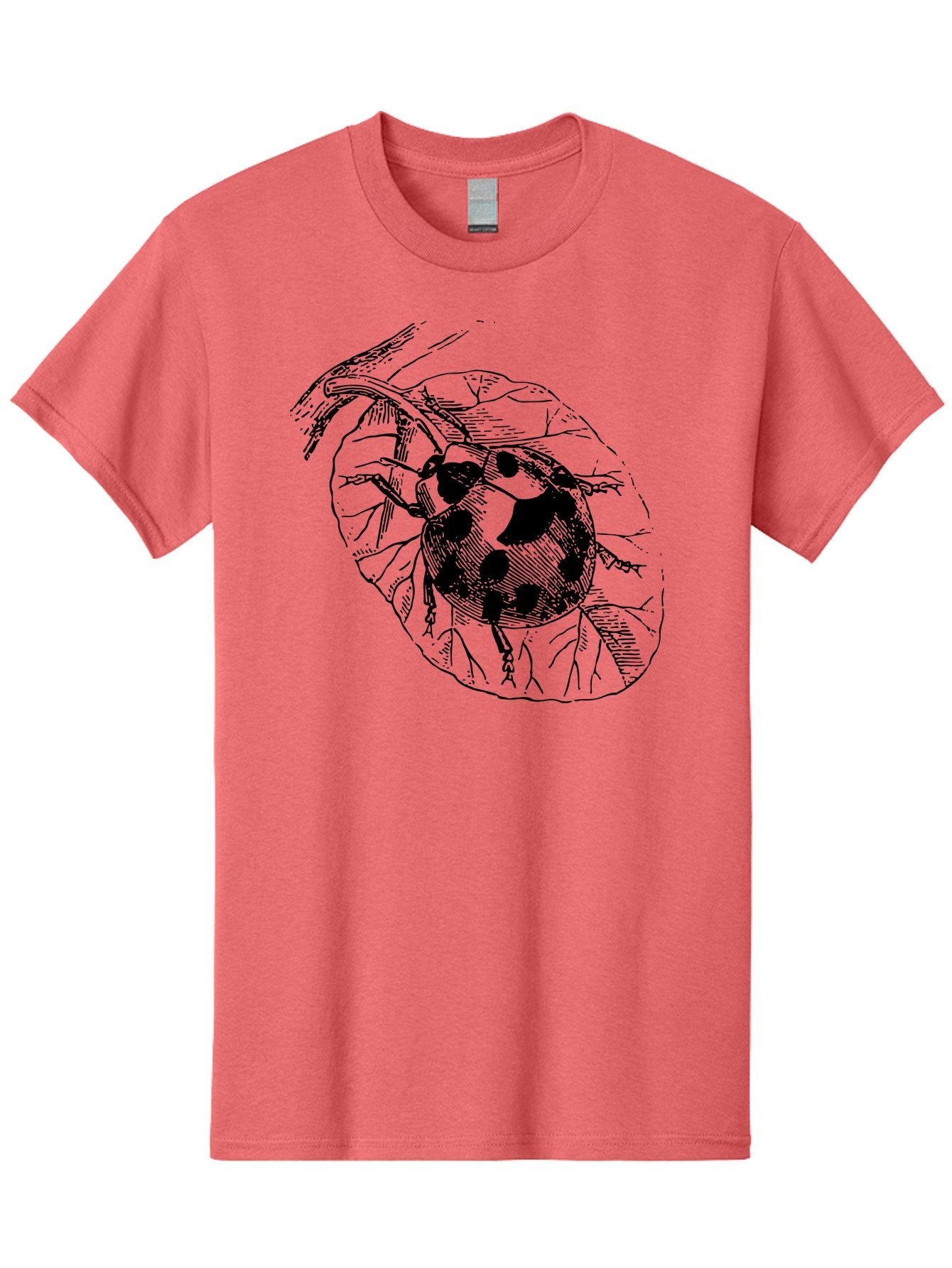 Ladybug-On-Leaf Men'S Graphic Tee, 100% Cotton, Comfortable Casual Summer Wear, Machine Washable, Ladybug On A Leaf, Black And White Illustration, Lady Beetle, Garden Insect, Sketch Art, Wildlife Illustration, Beetle On Foliage Aab541 11