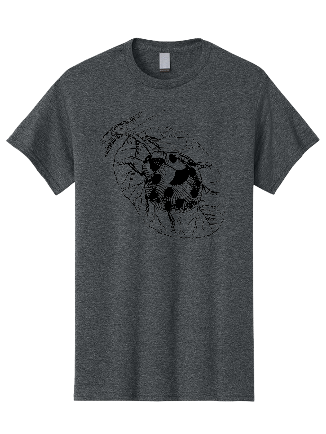 Ladybug-On-Leaf Men'S Graphic Tee, 100% Cotton, Comfortable Casual Summer Wear, Machine Washable, Ladybug On A Leaf, Black And White Illustration, Lady Beetle, Garden Insect, Sketch Art, Wildlife Illustration, Beetle On Foliage Aab541 7
