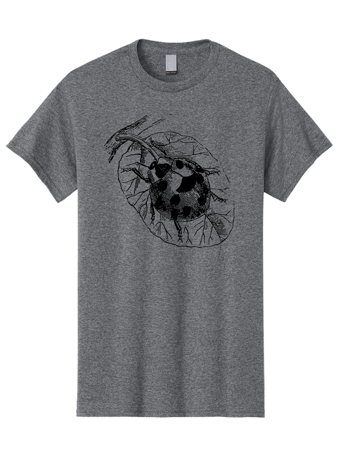 Ladybug-On-Leaf Men'S Graphic Tee, 100% Cotton, Comfortable Casual Summer Wear, Machine Washable, Ladybug On A Leaf, Black And White Illustration, Lady Beetle, Garden Insect, Sketch Art, Wildlife Illustration, Beetle On Foliage Aab541 4