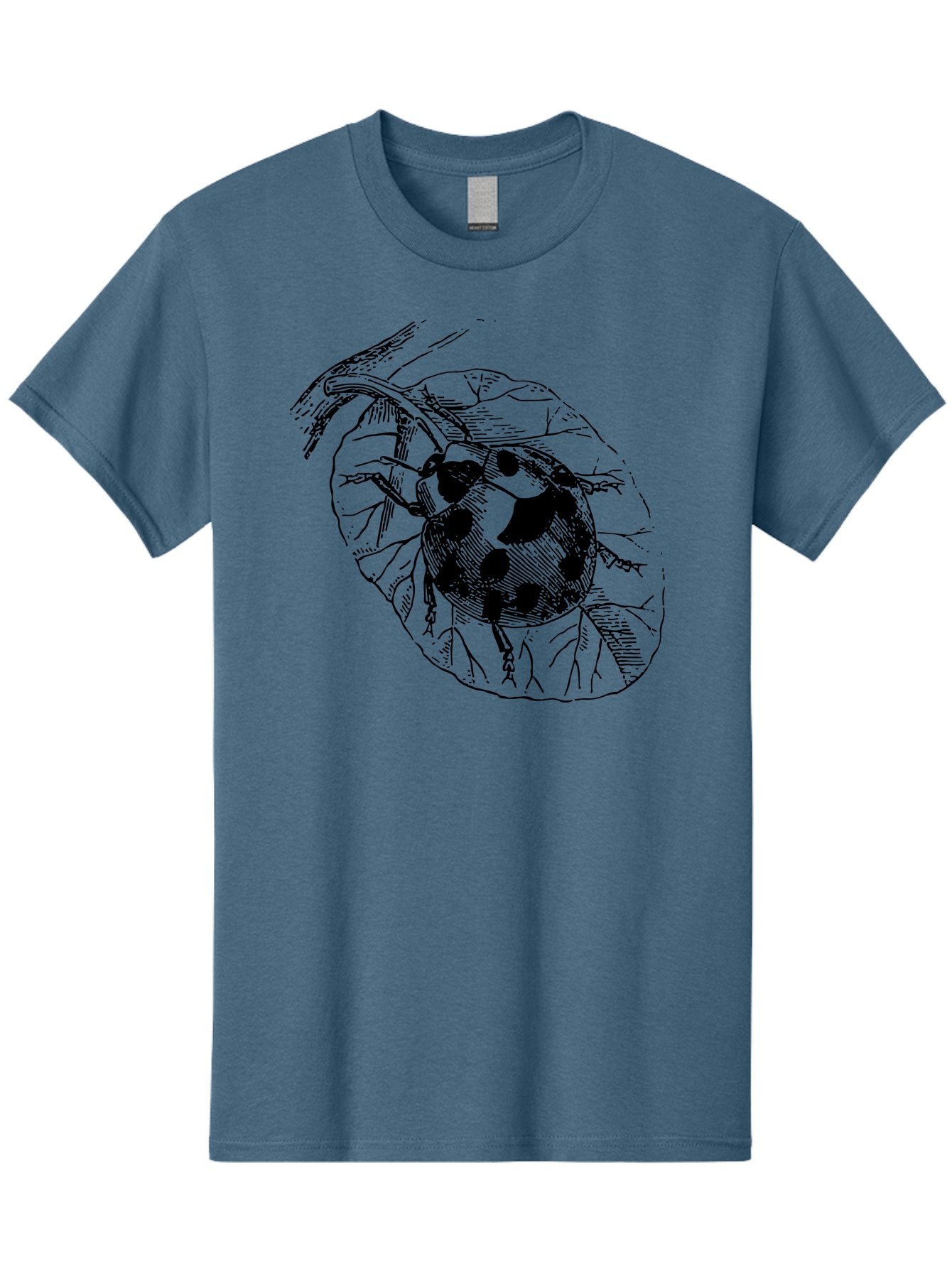 Ladybug-On-Leaf Men'S Graphic Tee, 100% Cotton, Comfortable Casual Summer Wear, Machine Washable, Ladybug On A Leaf, Black And White Illustration, Lady Beetle, Garden Insect, Sketch Art, Wildlife Illustration, Beetle On Foliage Aab541